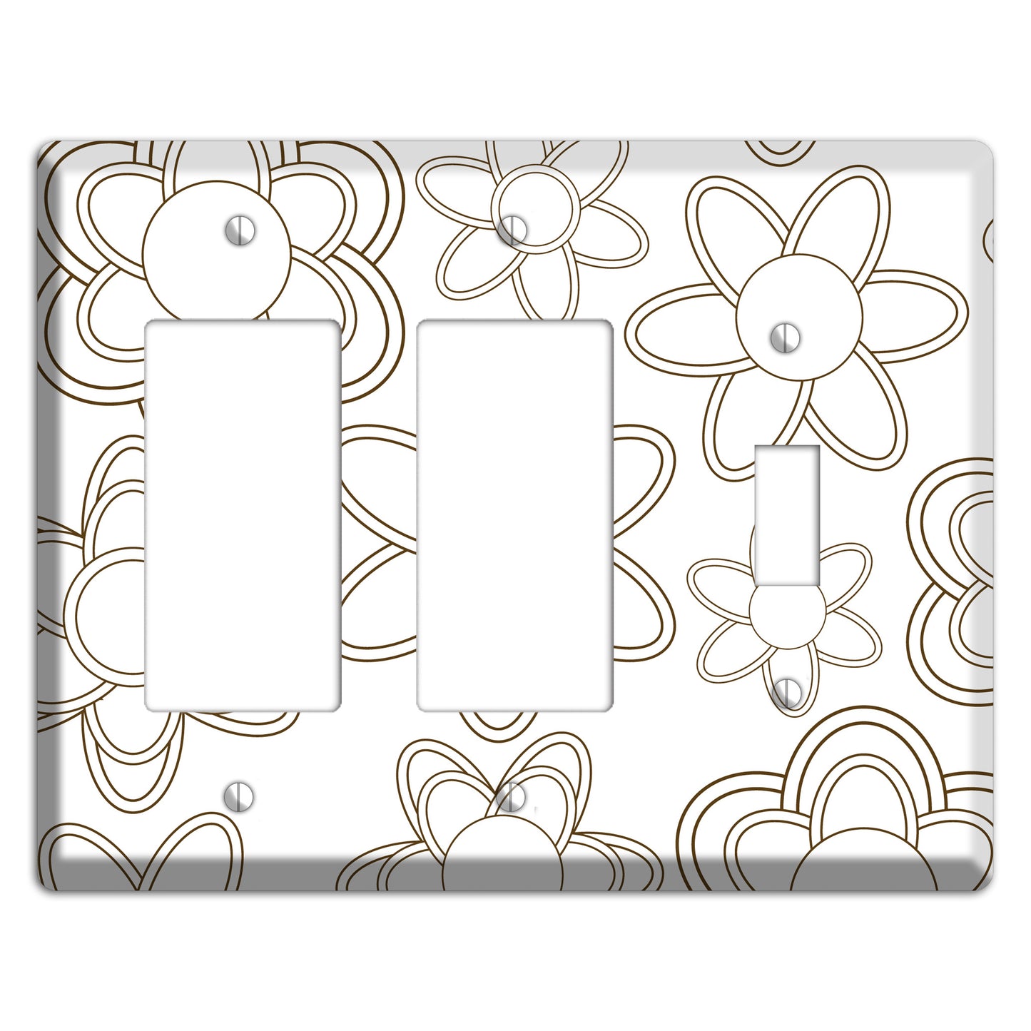 White with Retro Floral Contour 2 Rocker / Toggle Wallplate