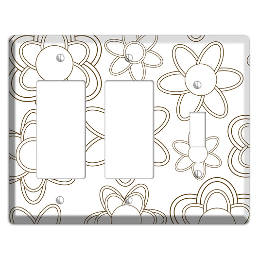 White with Retro Floral Contour 2 Rocker / Toggle Wallplate