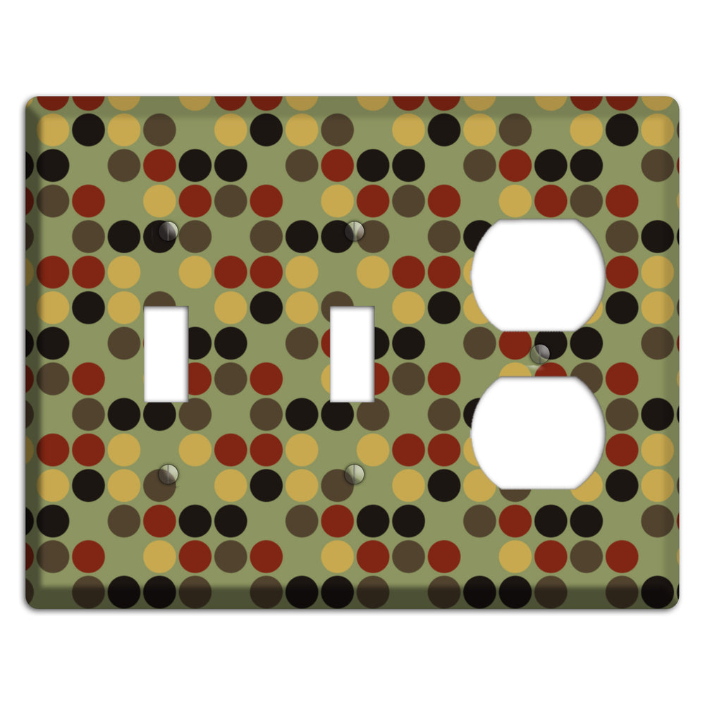 Olive with Red Brown Black Offset Dots 2 Toggle / Duplex Wallplate