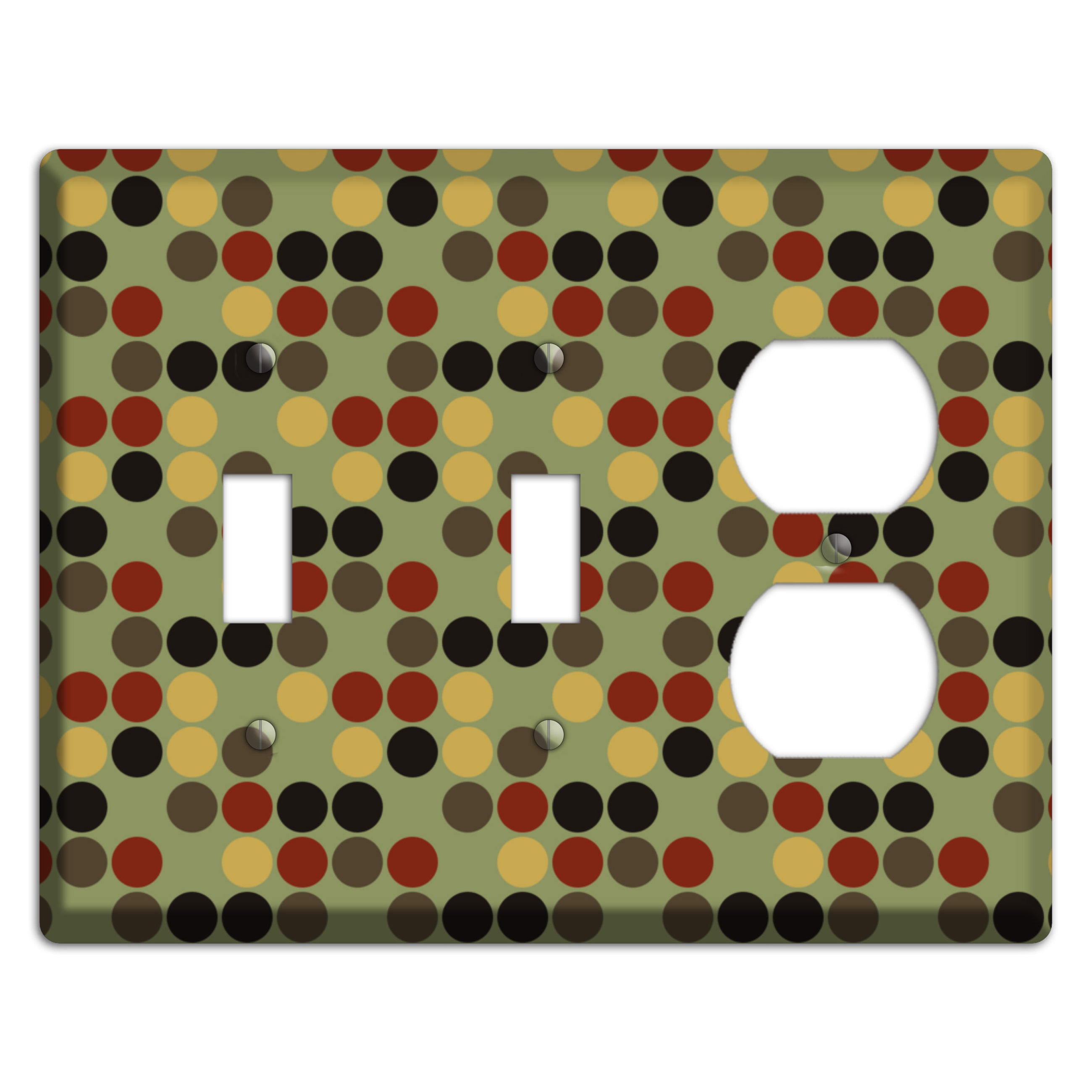 Olive with Red Brown Black Offset Dots 2 Toggle / Duplex Wallplate