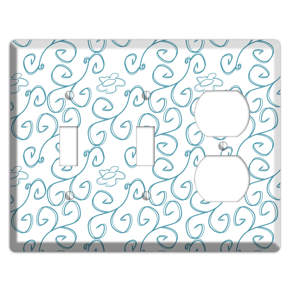 Blue Scroll Flower Contour 2 Toggle / Duplex Wallplate