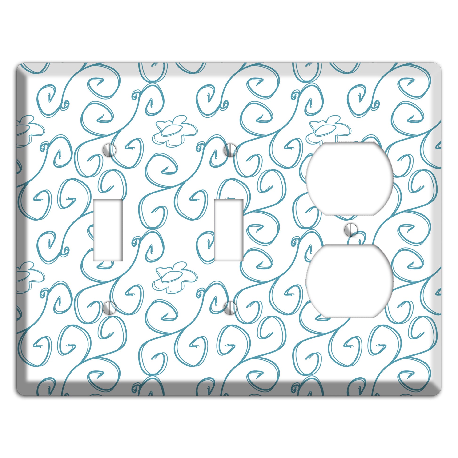 Blue Scroll Flower Contour 2 Toggle / Duplex Wallplate