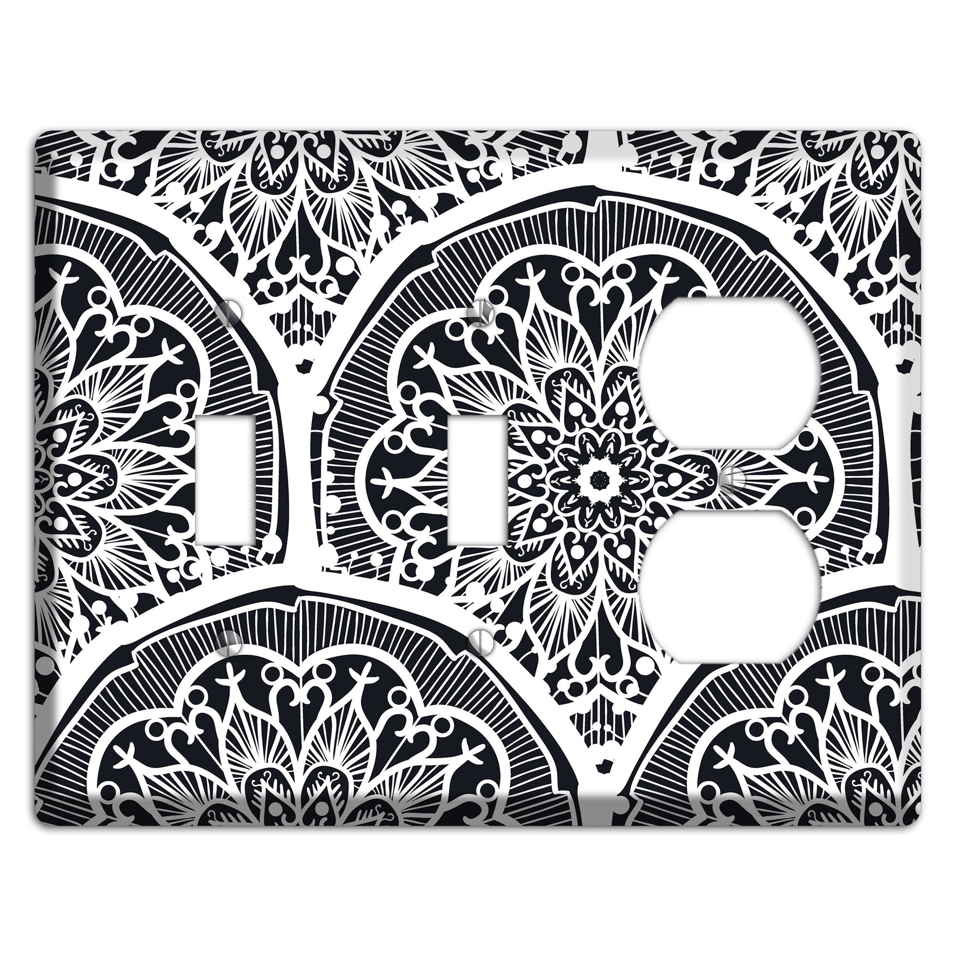 Mandala Black and White Style O Cover Plates 2 Toggle / Duplex Wallplate