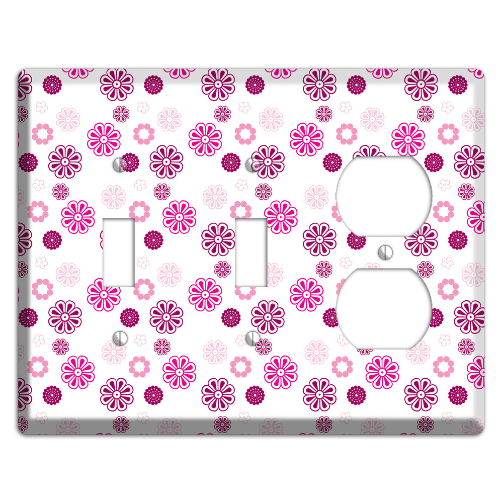 Maroon and Pink Retro Floral 2 Toggle / Duplex Wallplate