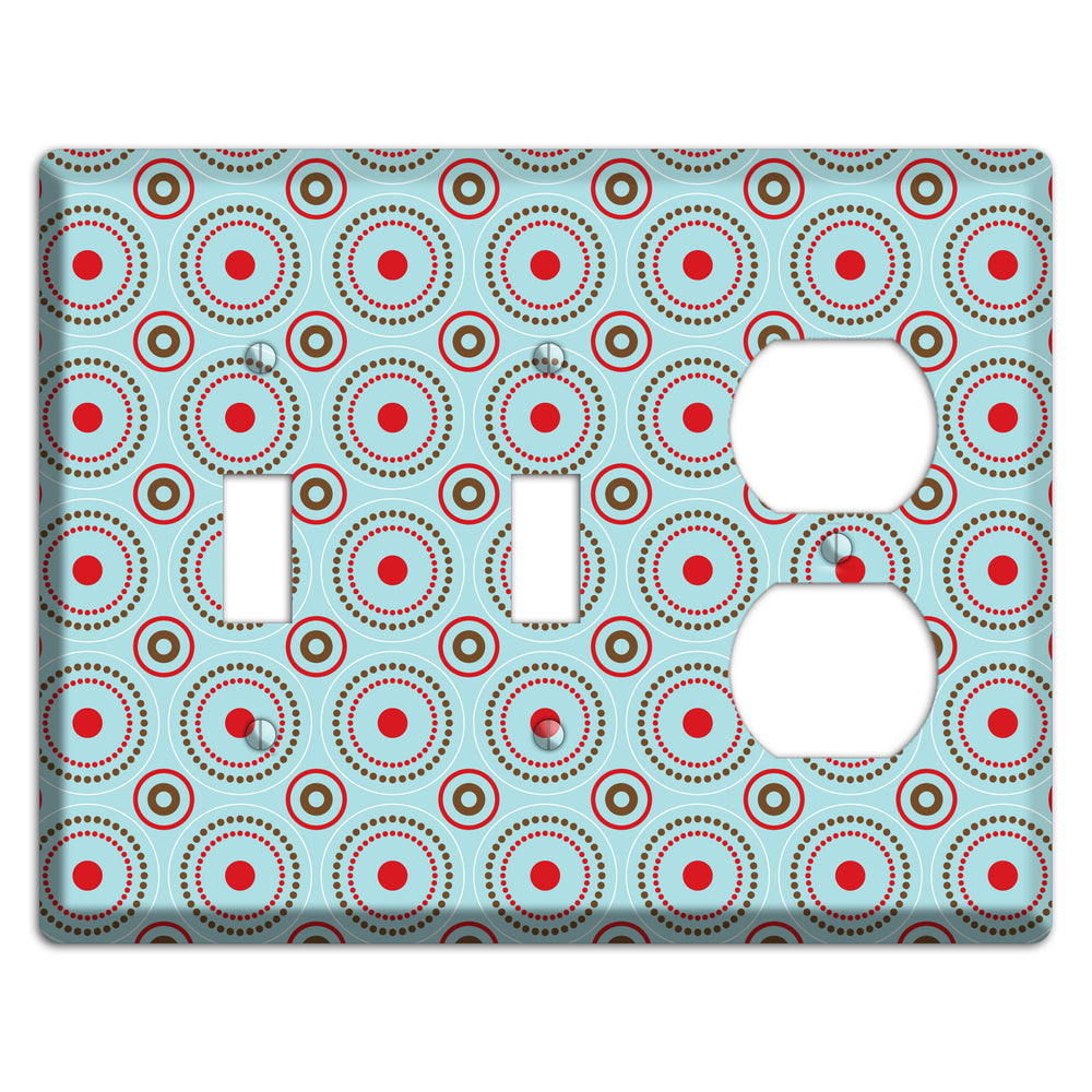 Dusty Blue with Red and Brown Retro Suzani 2 Toggle / Duplex Wallplate