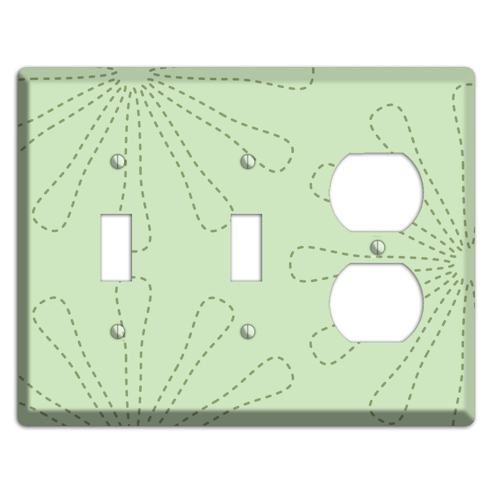 Sage Retro Stipple Floral Contour 2 Toggle / Duplex Wallplate