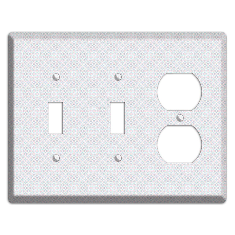 White with Light Blue Tiny Arabesque 2 Toggle / Duplex Wallplate