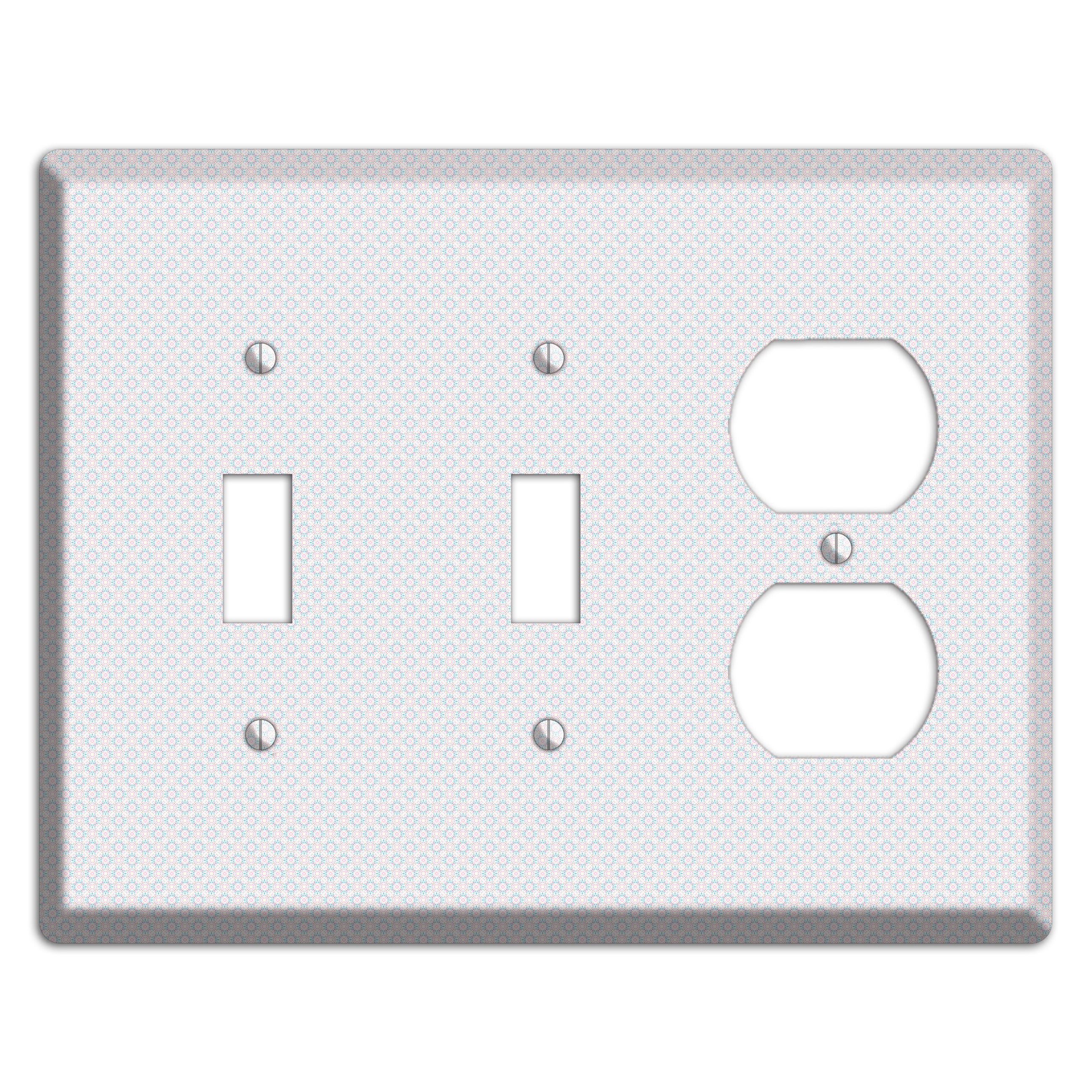 White with Light Blue Tiny Arabesque 2 Toggle / Duplex Wallplate