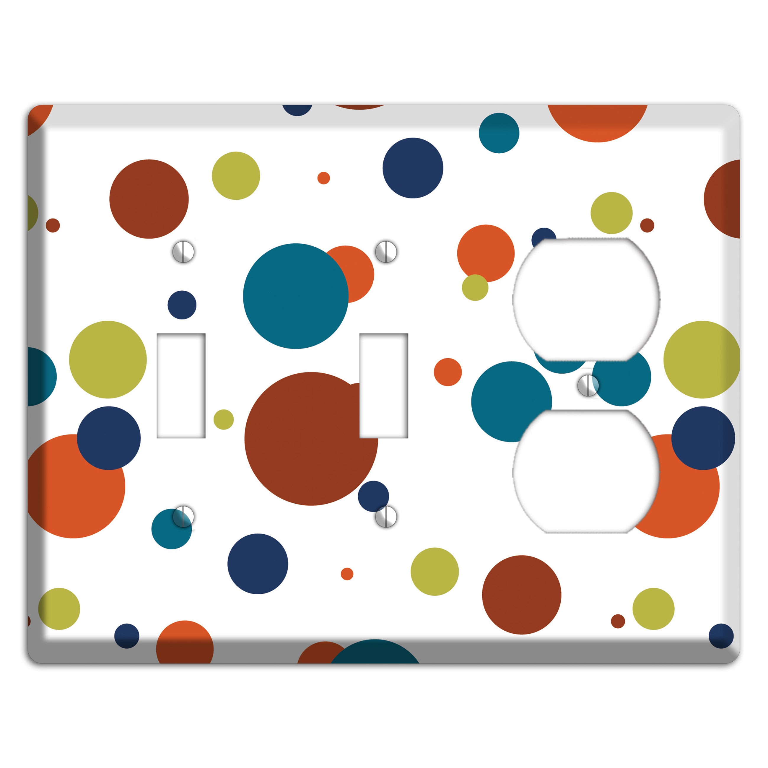 White with Multi Color Medium Dots 2 Toggle / Duplex Wallplate