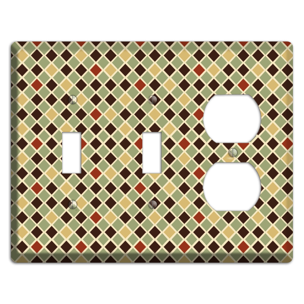 Olive Mustard Maroon Diamonds 2 Toggle / Duplex Wallplate