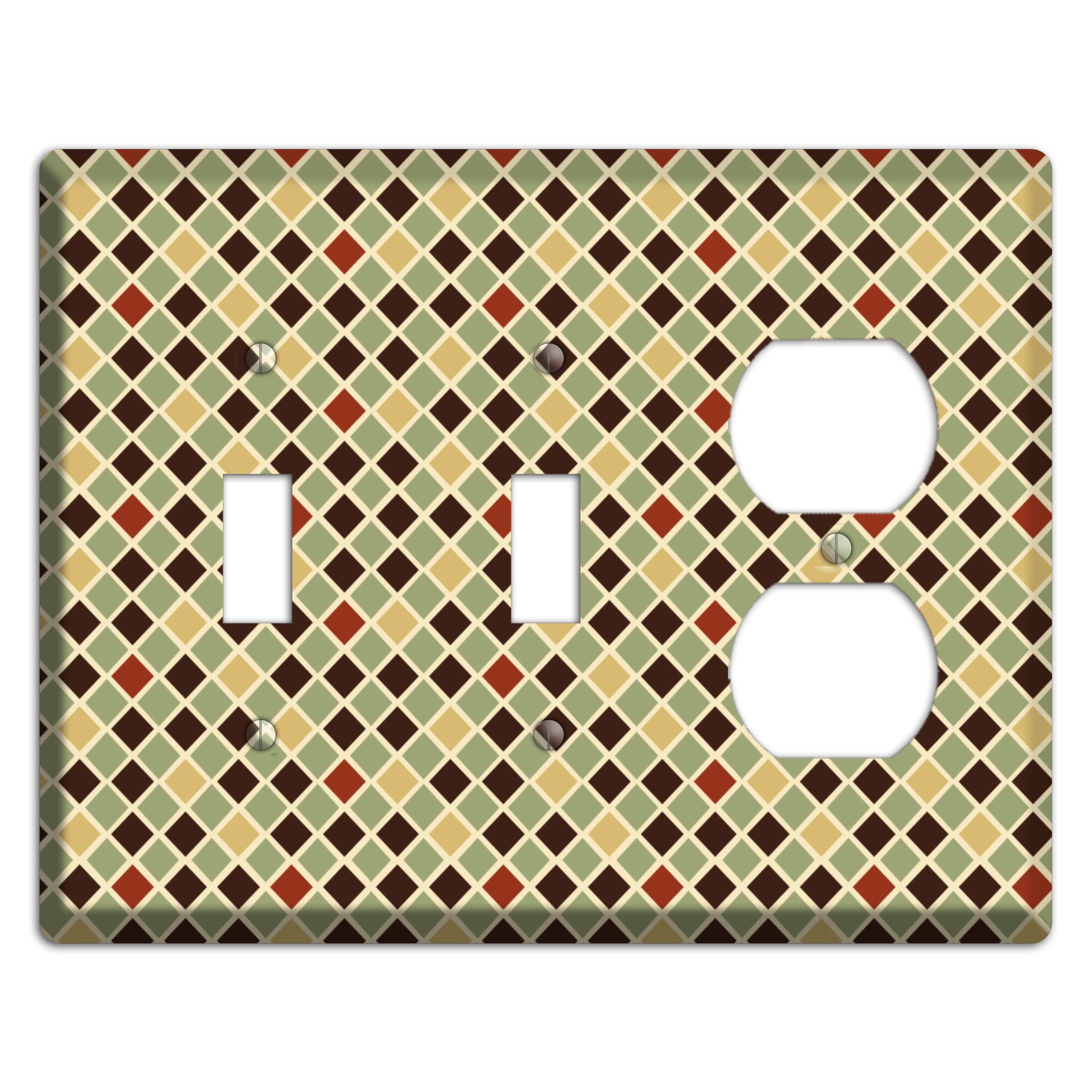 Olive Mustard Maroon Diamonds 2 Toggle / Duplex Wallplate