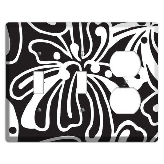 Black with White Flower 2 Toggle / Duplex Wallplate