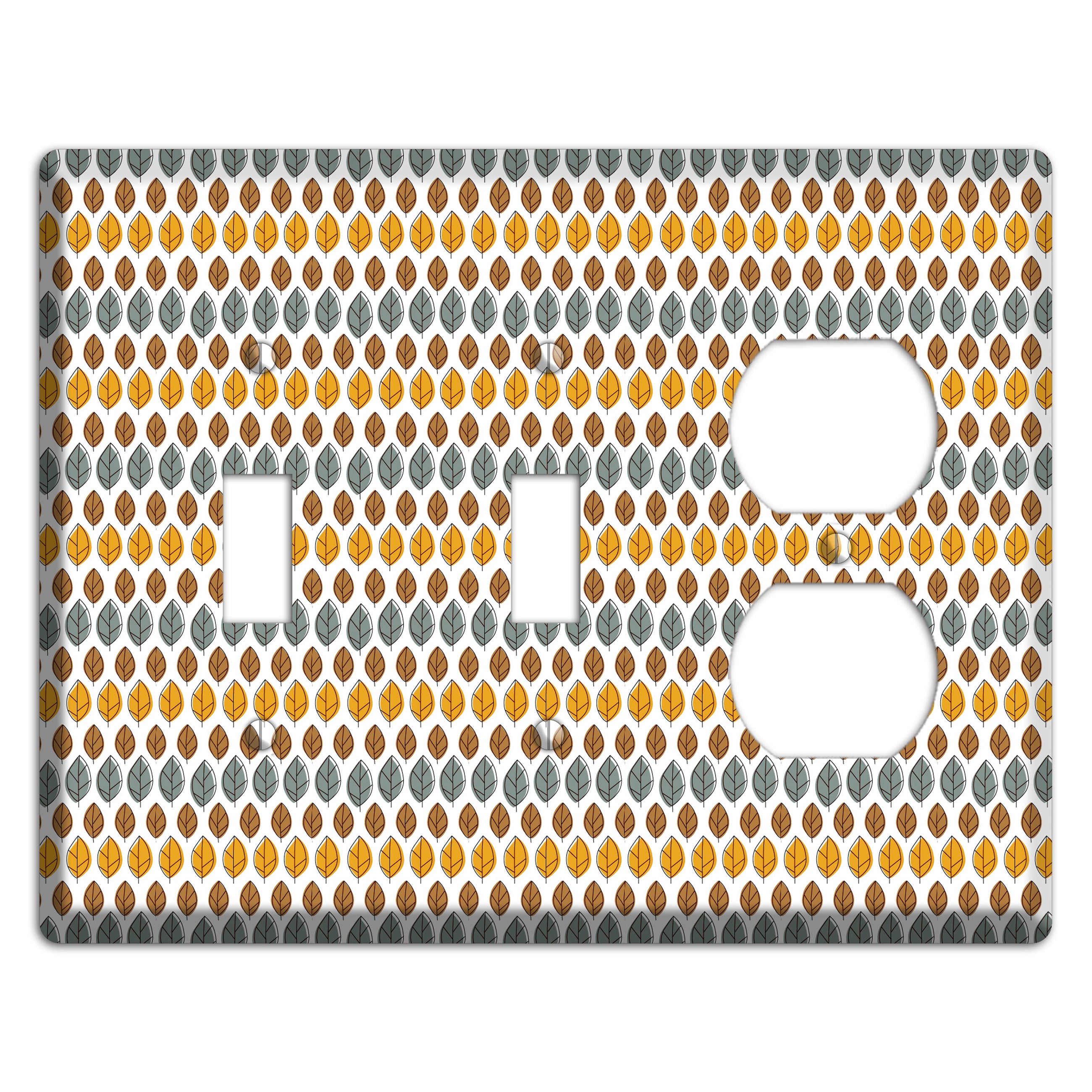 Grey Umber Mustard Dusty Blue Leaf Contour 2 Toggle / Duplex Wallplate