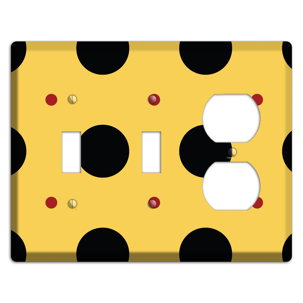 Yellow with Black and Red Multi Tiled Medium Dots 2 Toggle / Duplex Wallplate