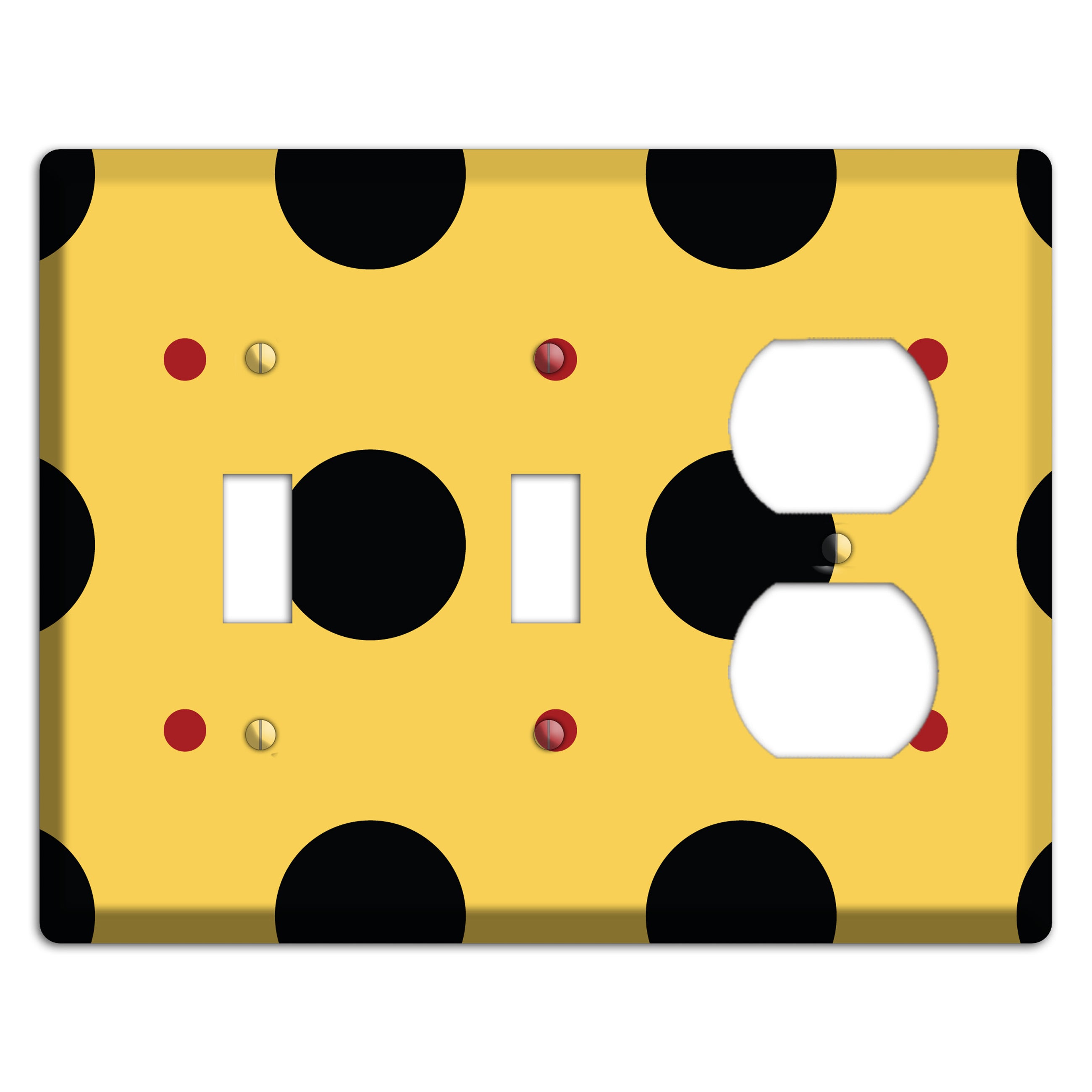 Yellow with Black and Red Multi Tiled Medium Dots 2 Toggle / Duplex Wallplate