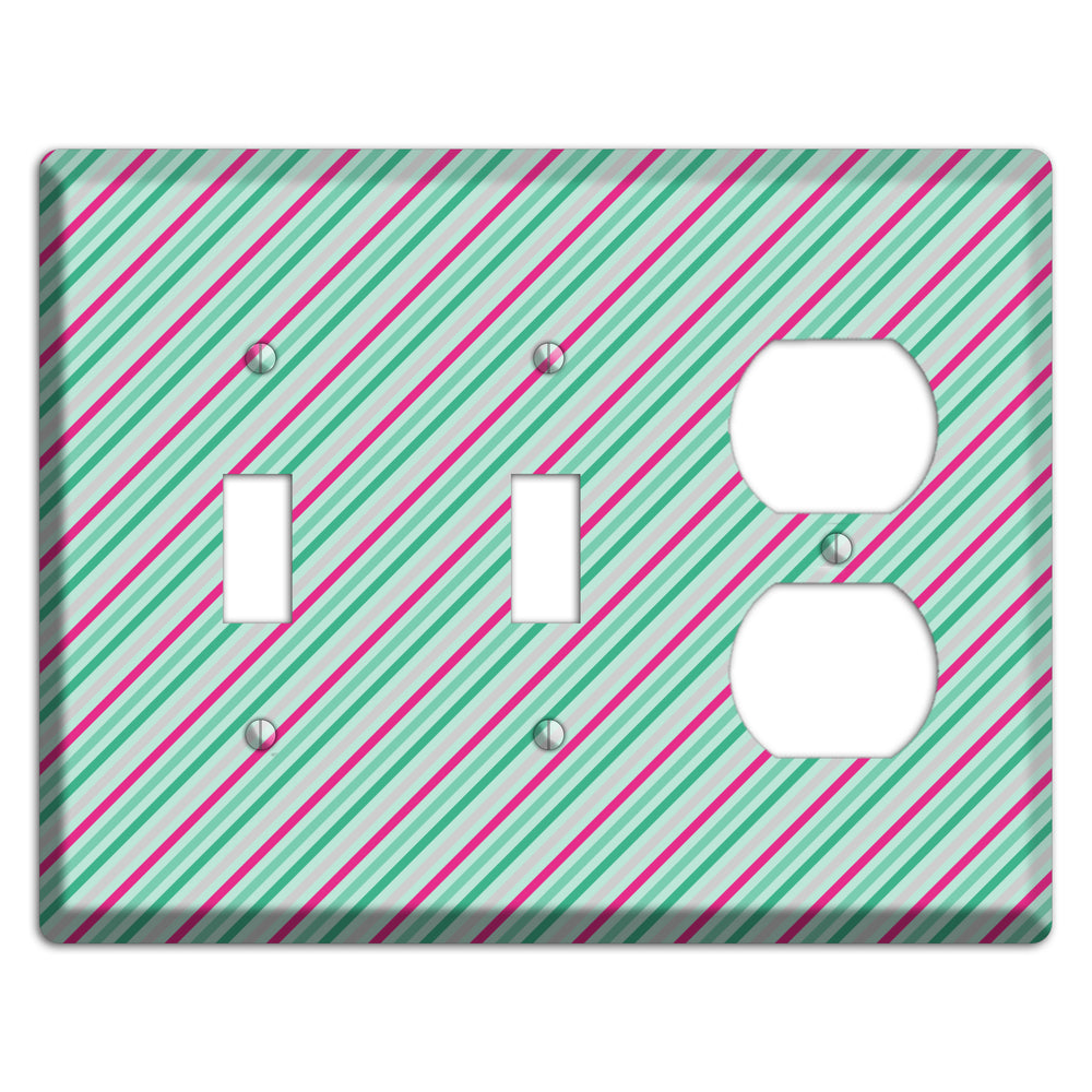 Grey Fuschia and Multi Aqua Angled Stripes 2 Toggle / Duplex Wallplate