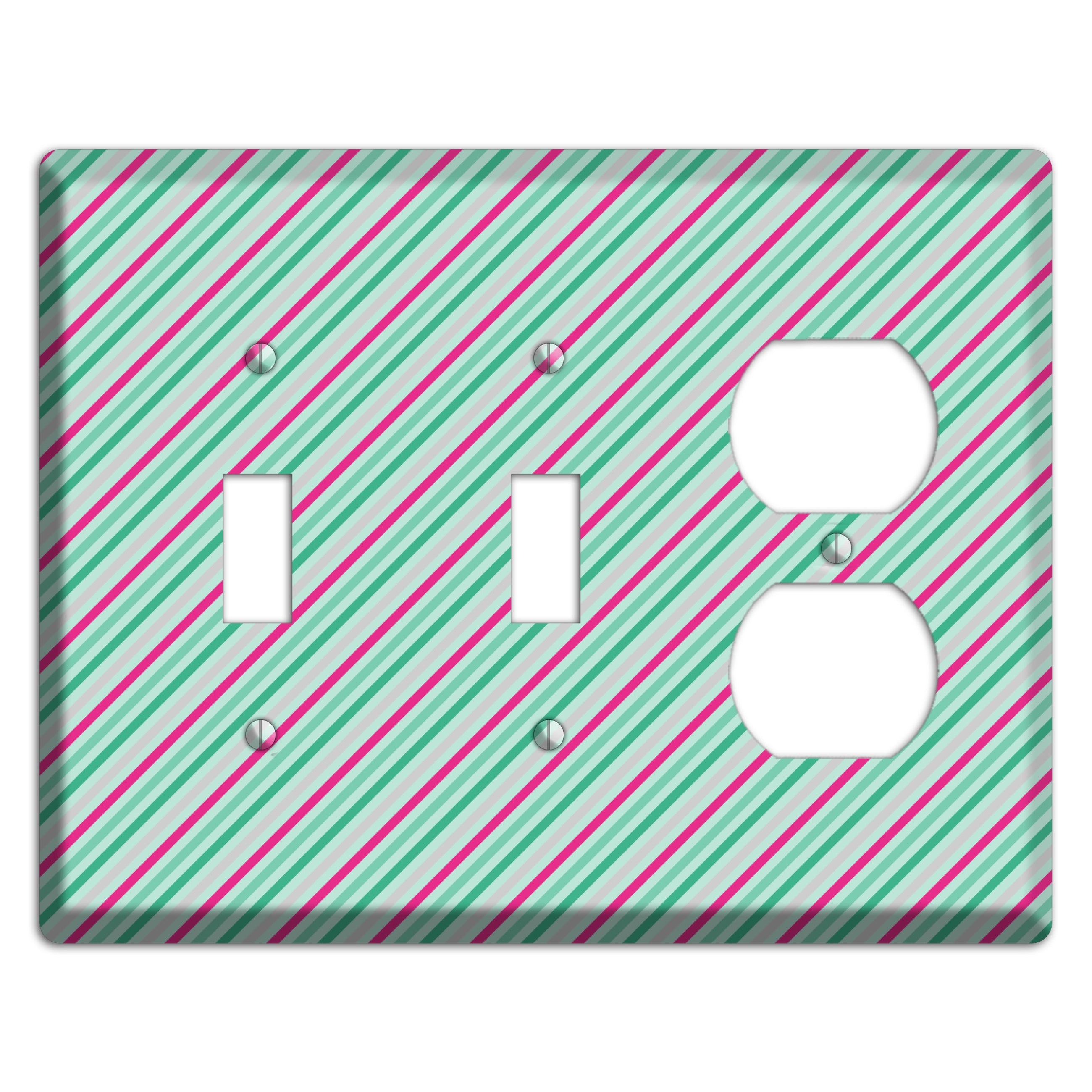 Grey Fuschia and Multi Aqua Angled Stripes 2 Toggle / Duplex Wallplate