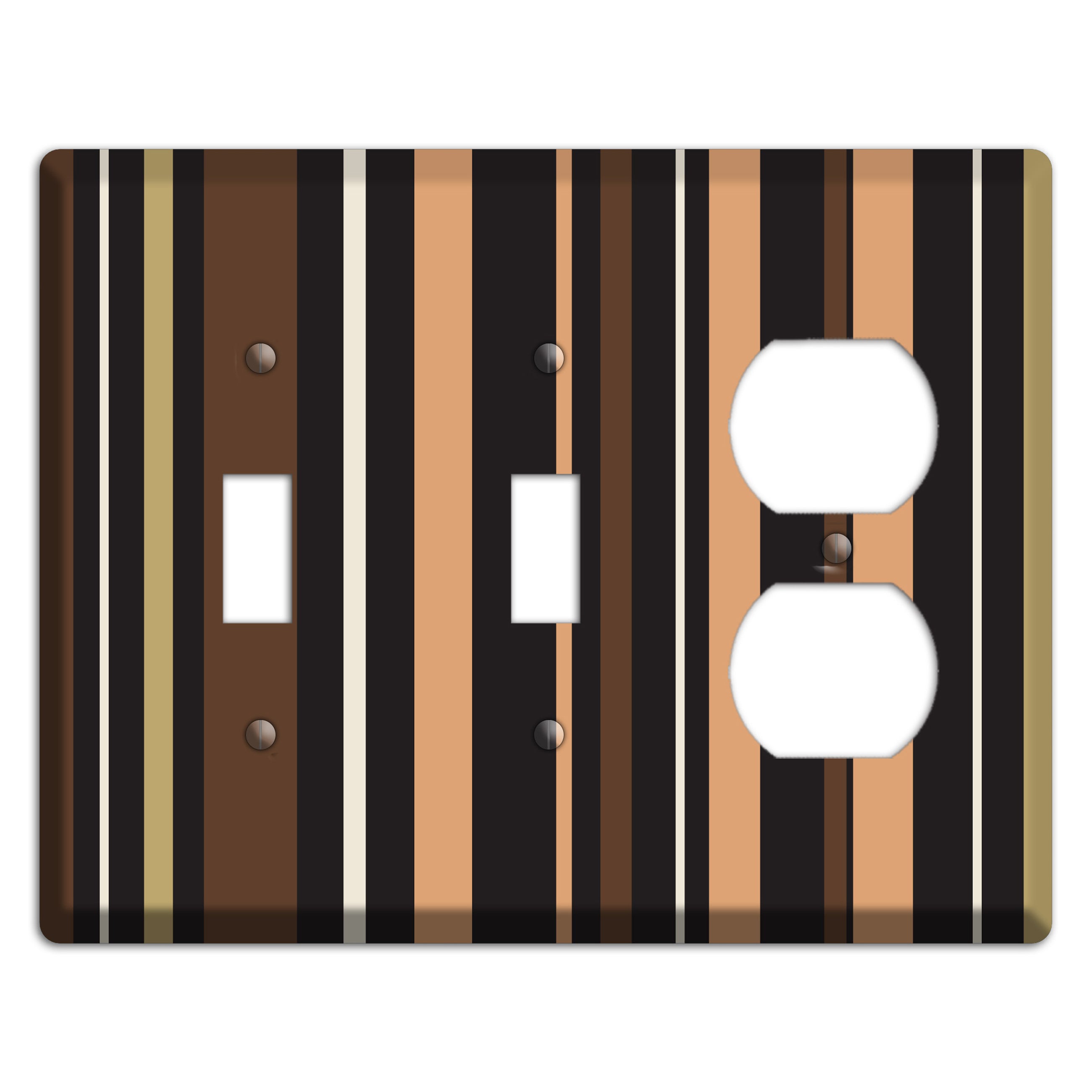 Multi Brown and Coral Vertical Stripe 2 Toggle / Duplex Wallplate