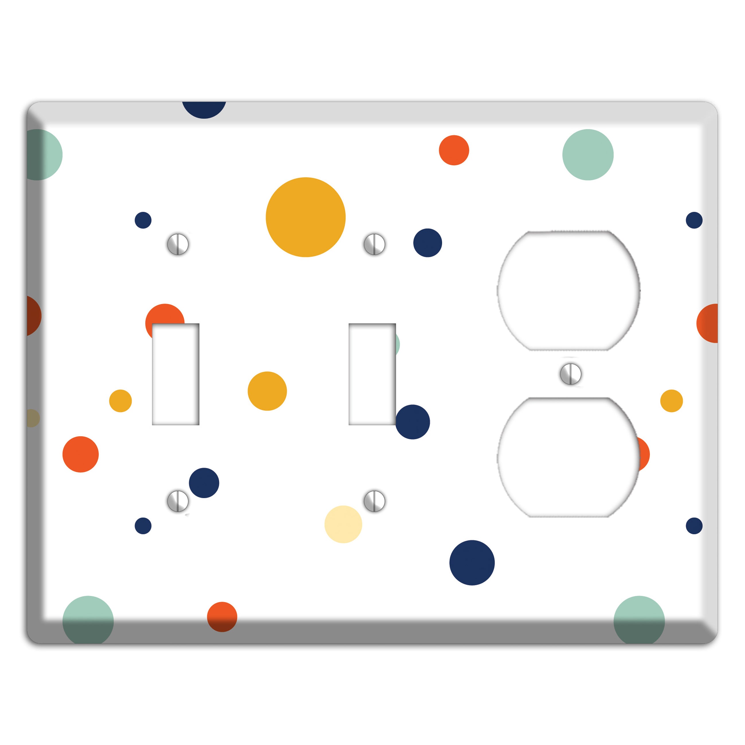 White with Multi Umber and Sage Medium Dots 2 Toggle / Duplex Wallplate