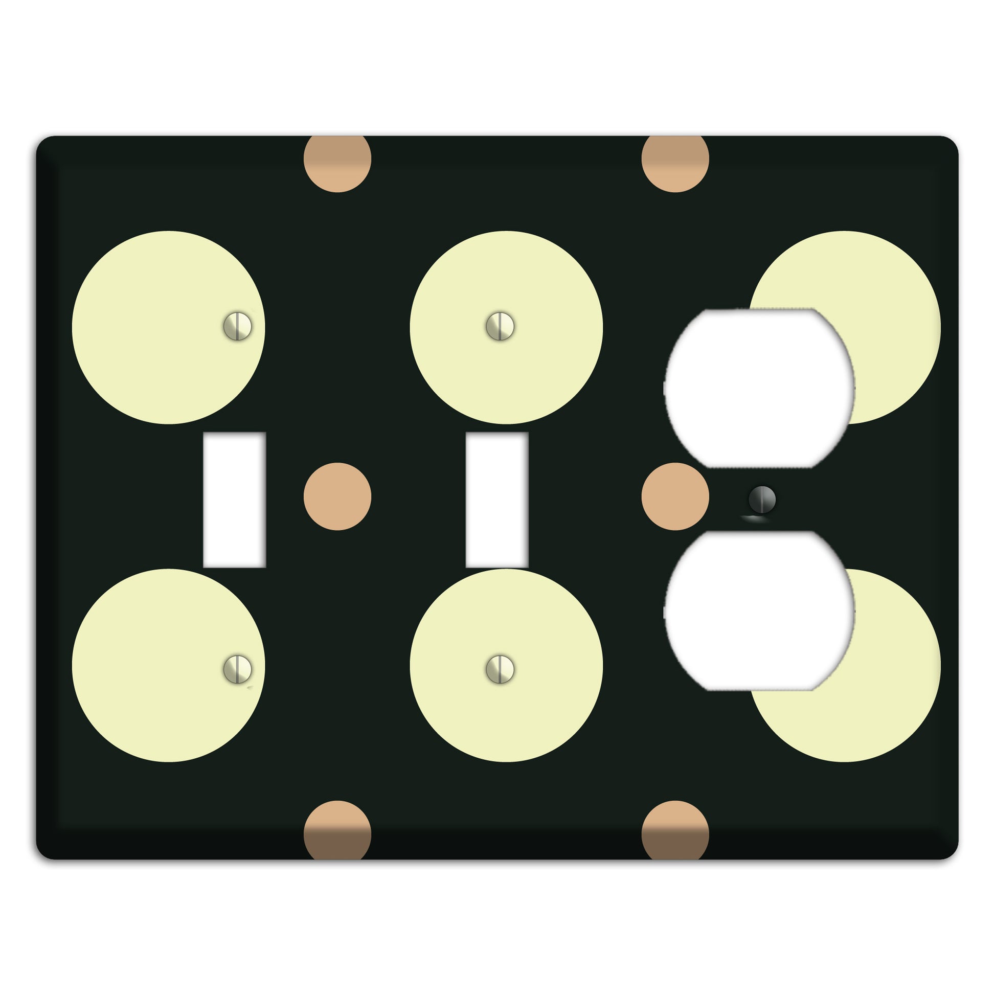 Black with Yellow and Mauve Multi Medium Polka Dots 2 Toggle / Duplex Wallplate