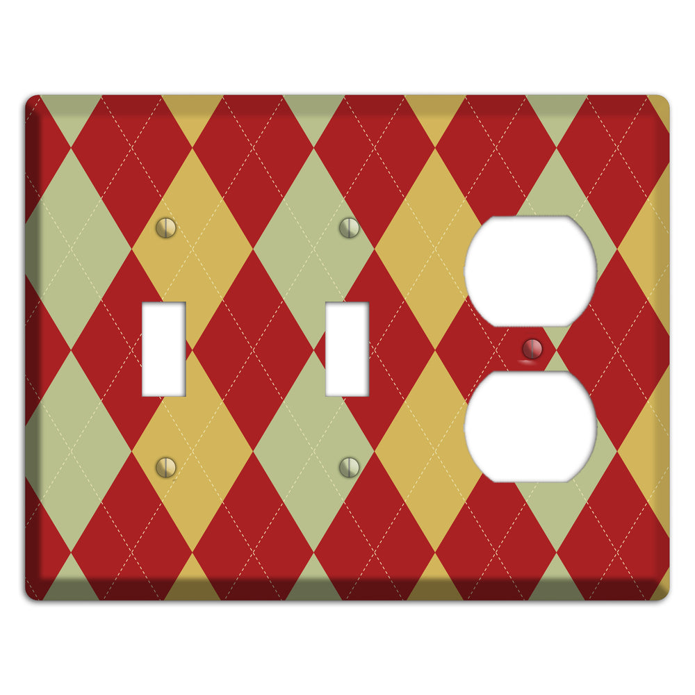 Burnt Orange and Light Green Argyle 2 Toggle / Duplex Wallplate