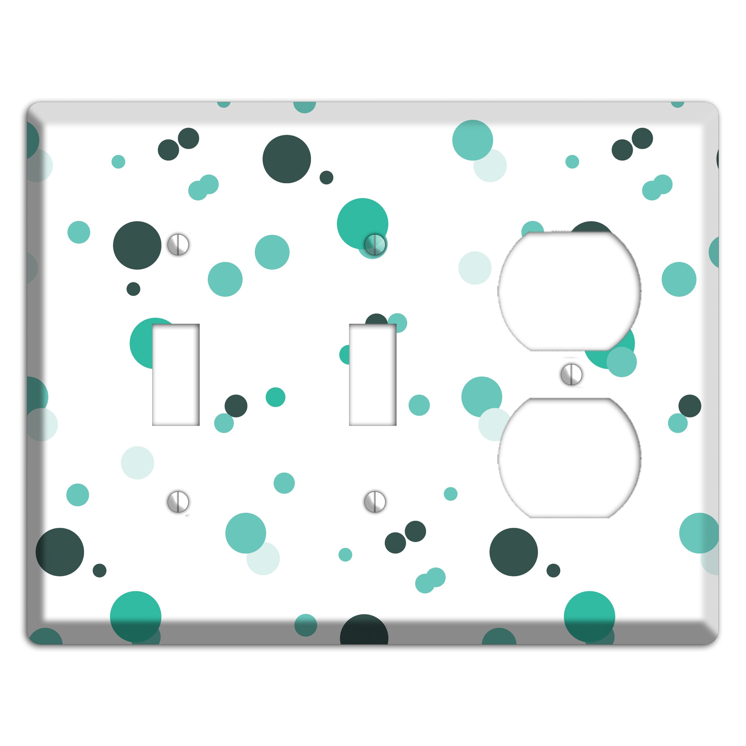 White with Multi Aqua Small Dots 2 Toggle / Duplex Wallplate