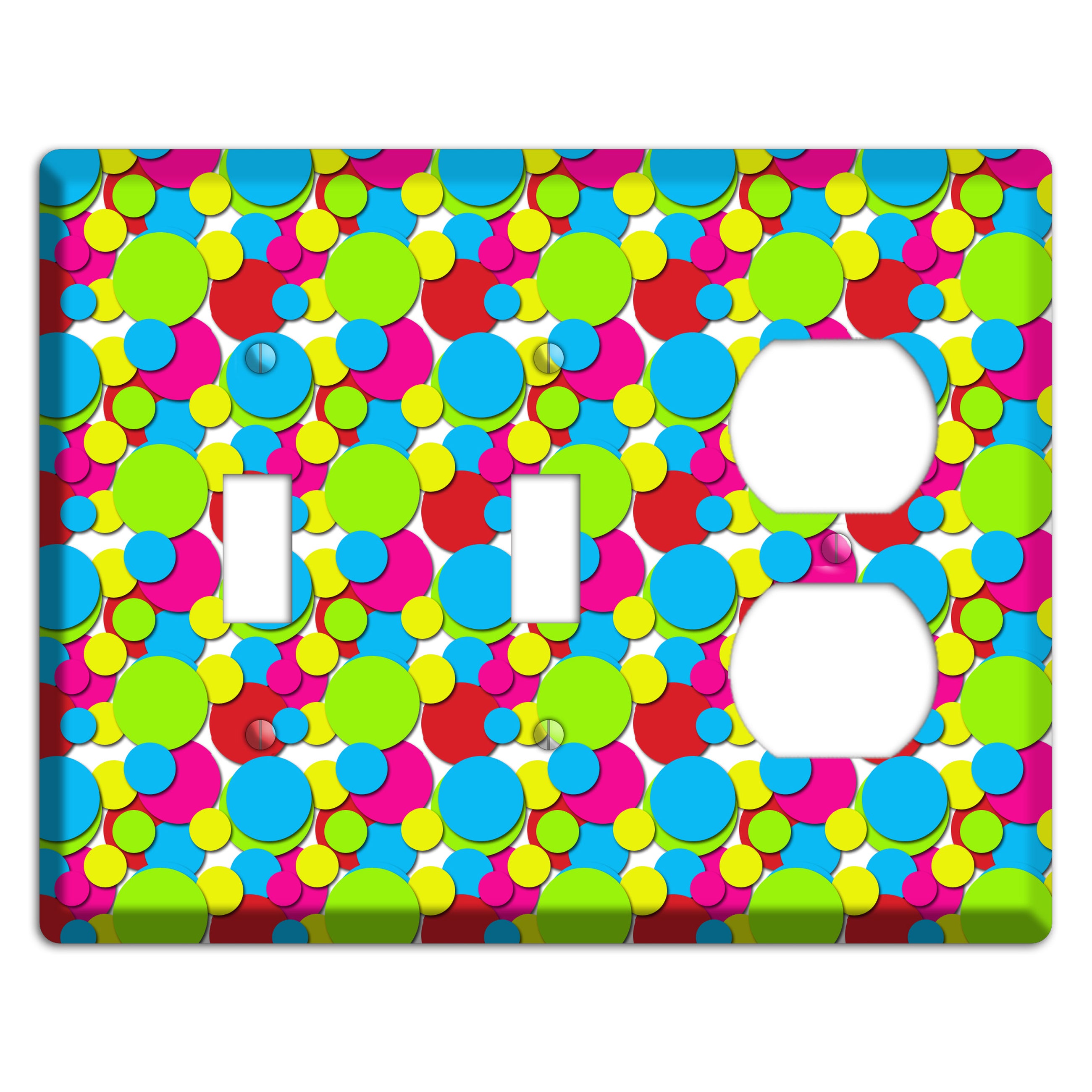 Turquoise Fuschia Lime Red Yellow Bubble Dots 2 Toggle / Duplex Wallplate