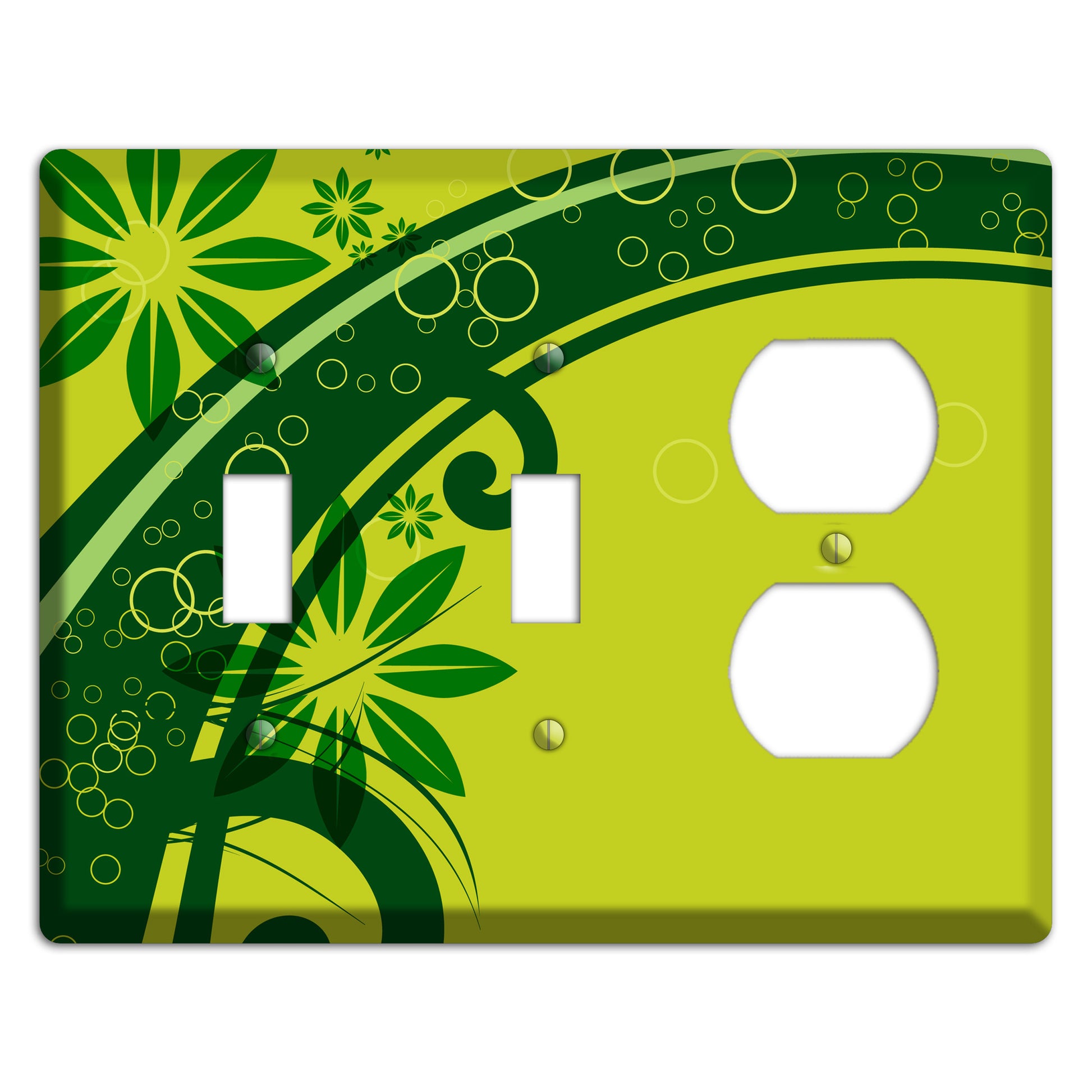 Green Retro Floral 2 Toggle / Duplex Wallplate