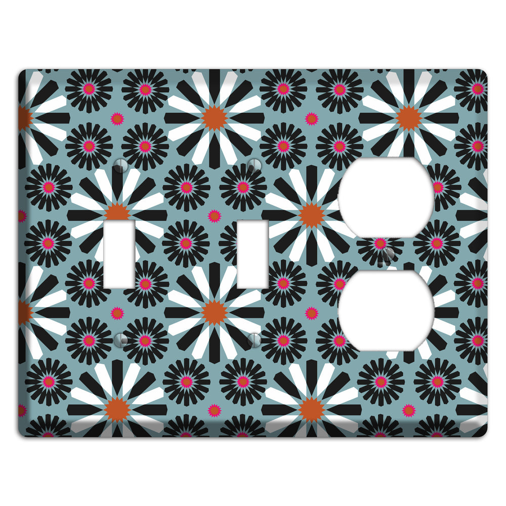Dusty Blue with Scandinavian Floral 2 Toggle / Duplex Wallplate