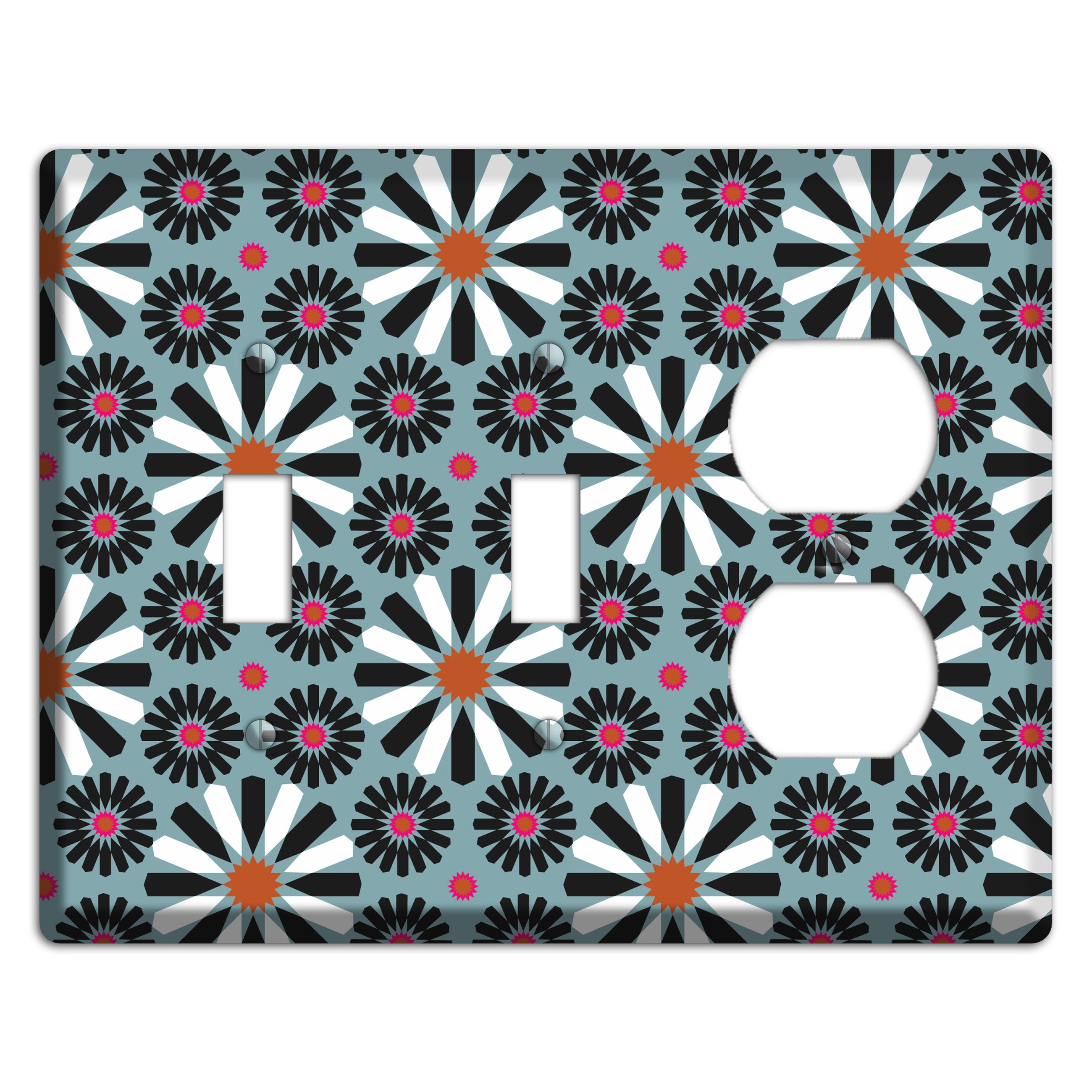 Dusty Blue with Scandinavian Floral 2 Toggle / Duplex Wallplate