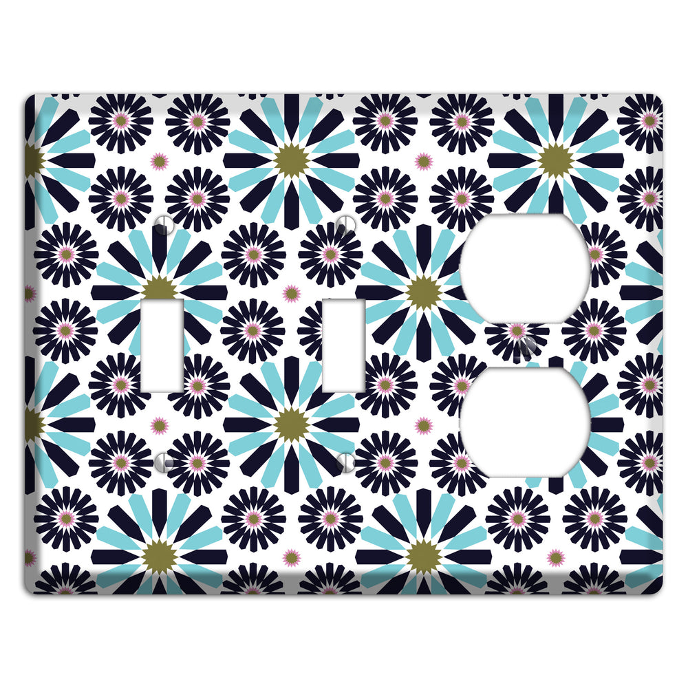 Dusty Blue and Olive Scandinavian Floral 2 Toggle / Duplex Wallplate