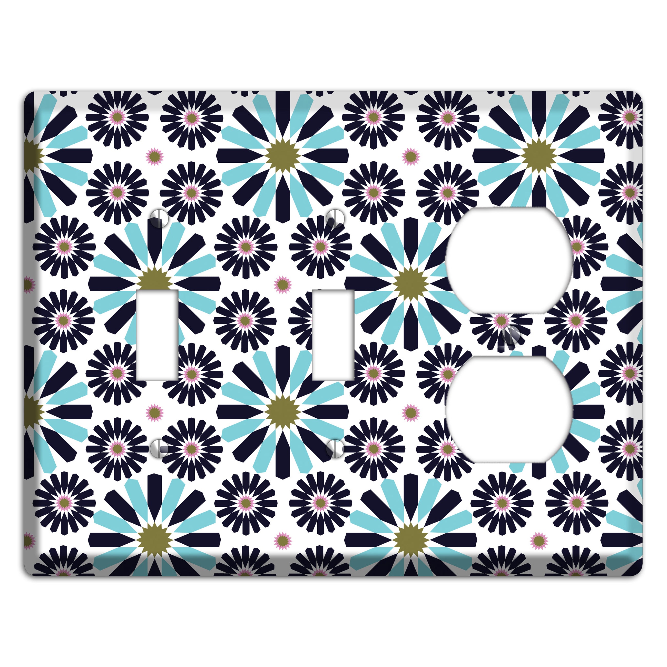 Dusty Blue and Olive Scandinavian Floral 2 Toggle / Duplex Wallplate