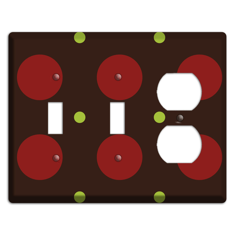 Brown with Red and Green Multi Medium Polka Dots 2 Toggle / Duplex Wallplate