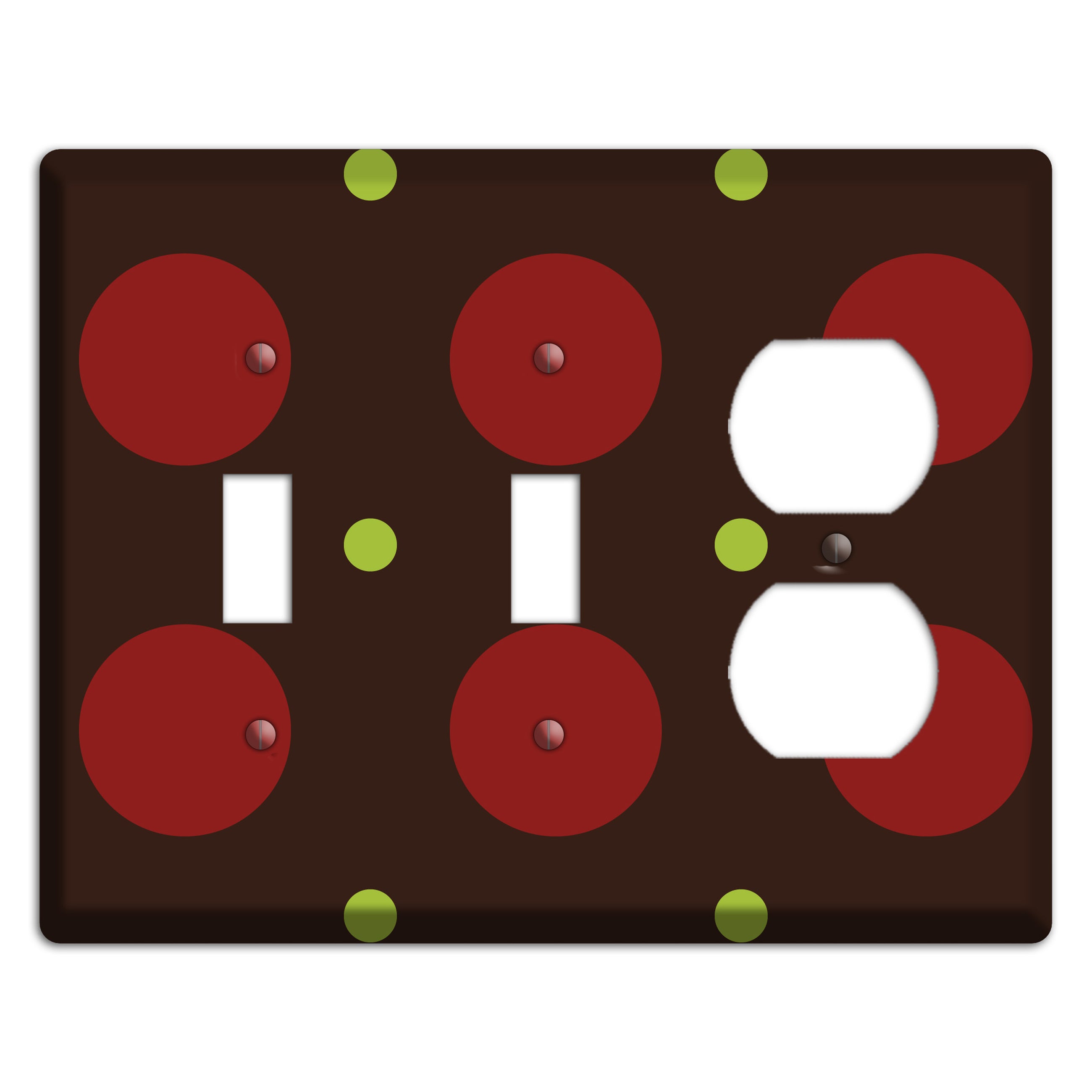 Brown with Red and Green Multi Medium Polka Dots 2 Toggle / Duplex Wallplate