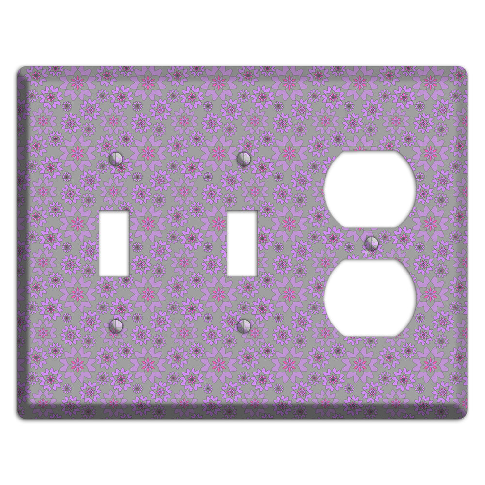 Grey with Tiny Purple Retro Suzani 2 Toggle / Duplex Wallplate