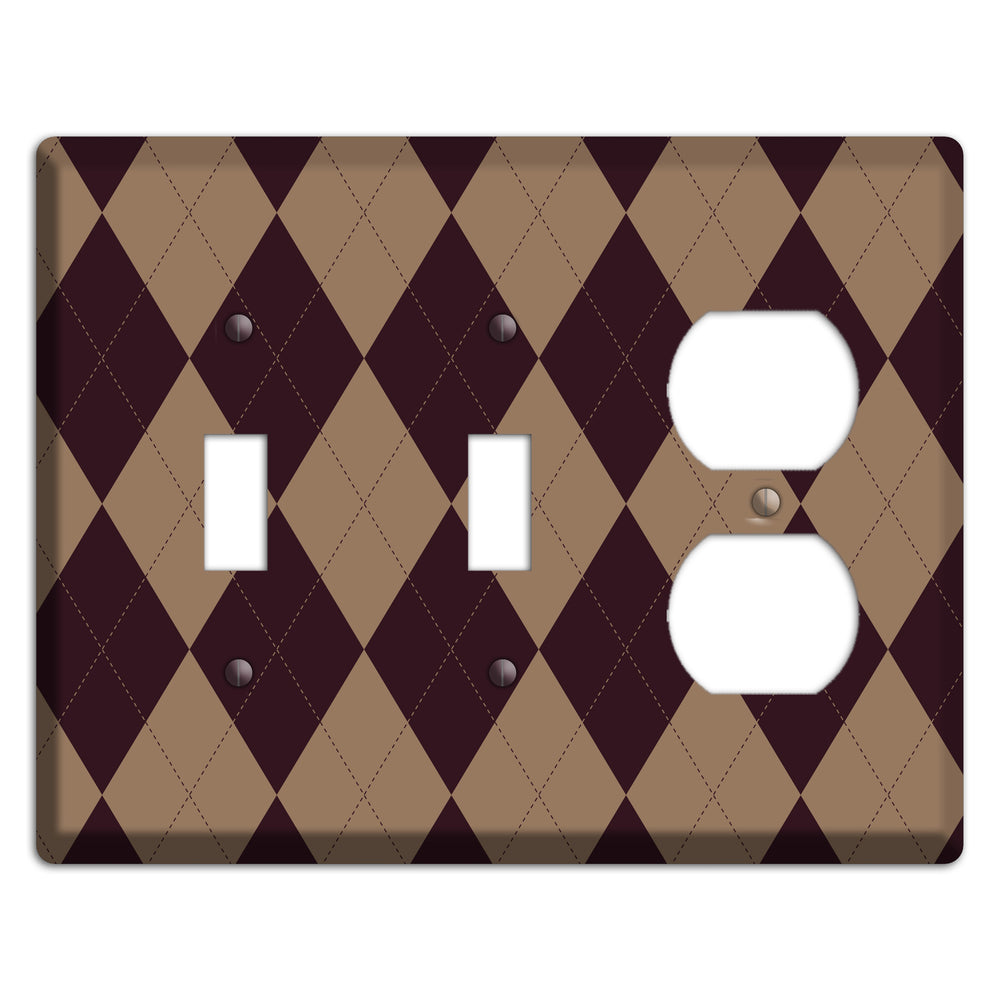 Burguny and Beige Argyle 2 Toggle / Duplex Wallplate