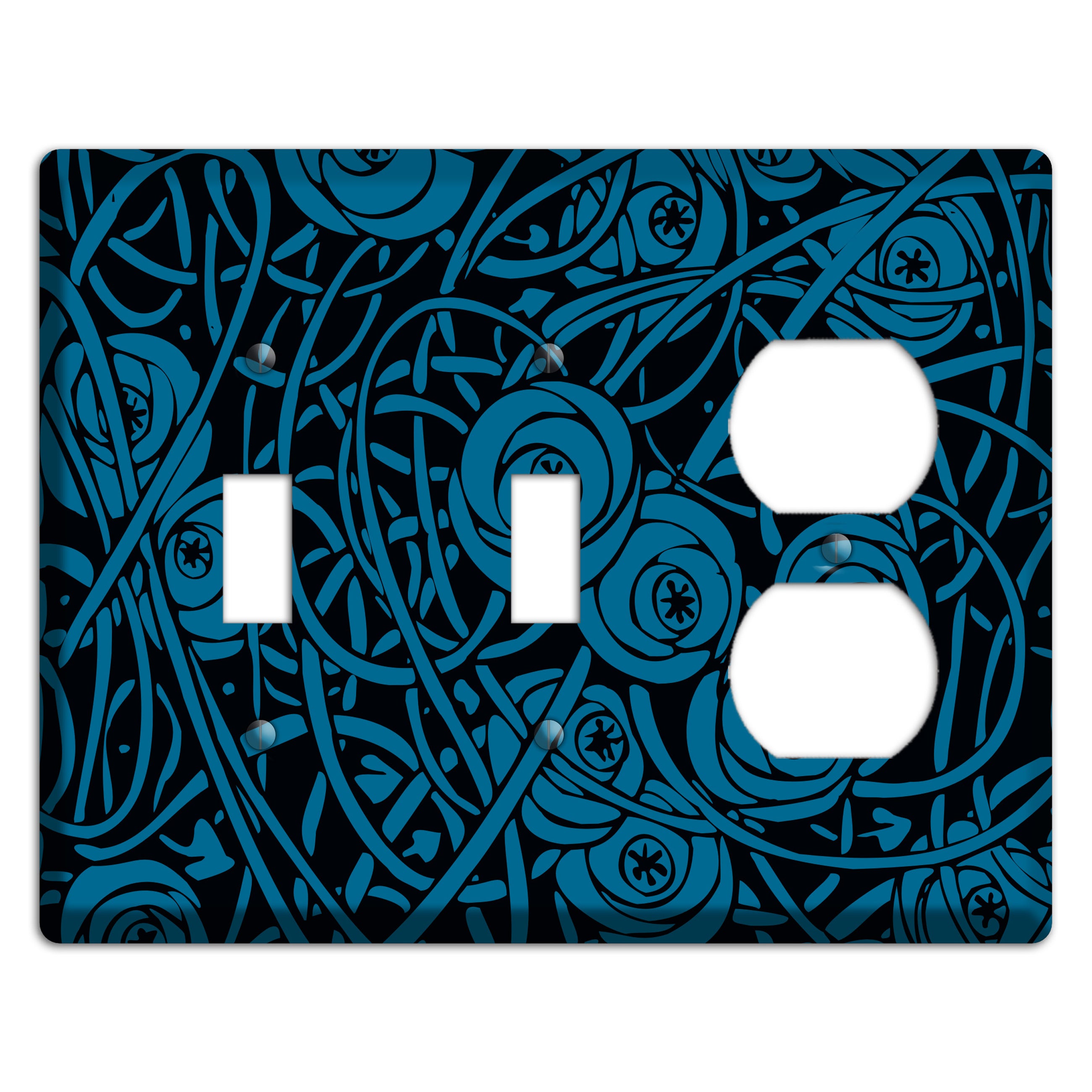 Black and Blue Deco Floral 2 Toggle / Duplex Wallplate