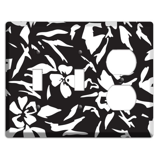 Black with White Woodcut Floral 2 Toggle / Duplex Wallplate