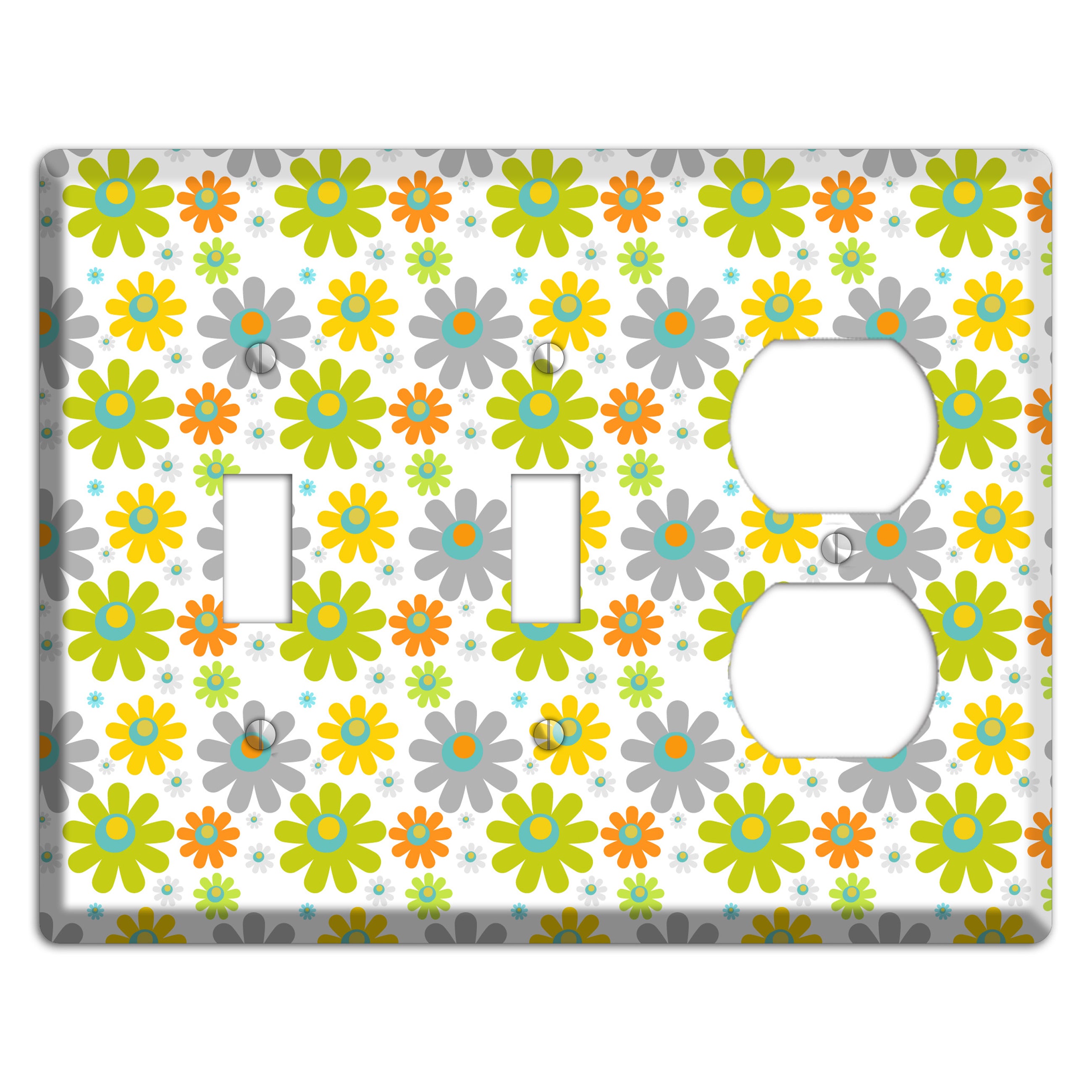 White and Yellow Flower Power 2 Toggle / Duplex Wallplate