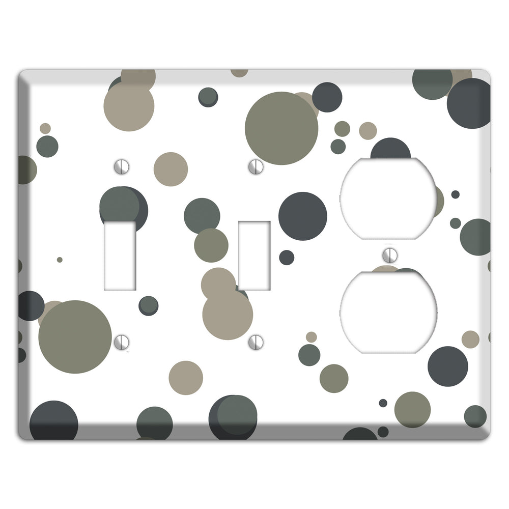 White with Multi Grey Medium Dots 2 Toggle / Duplex Wallplate