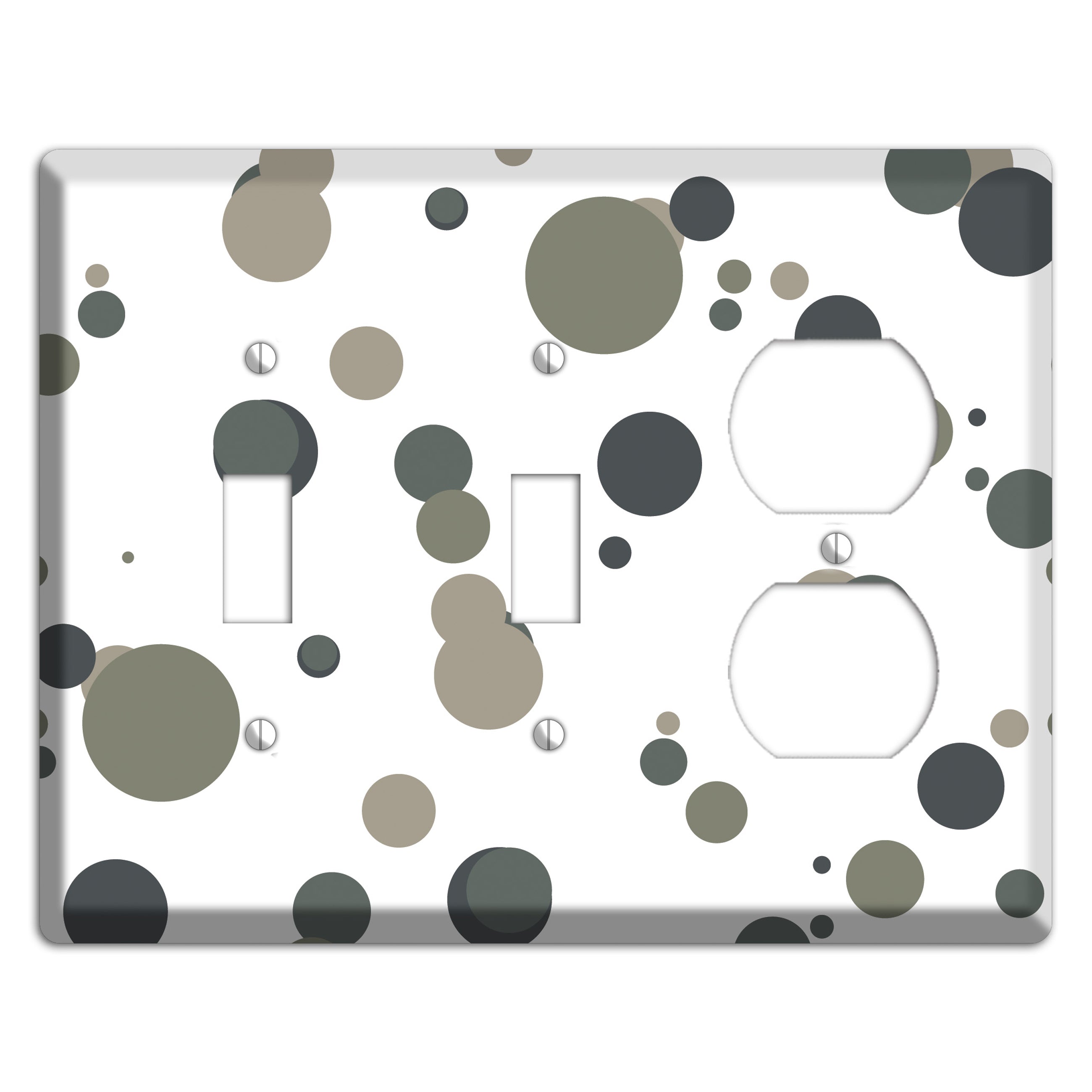 White with Multi Grey Medium Dots 2 Toggle / Duplex Wallplate