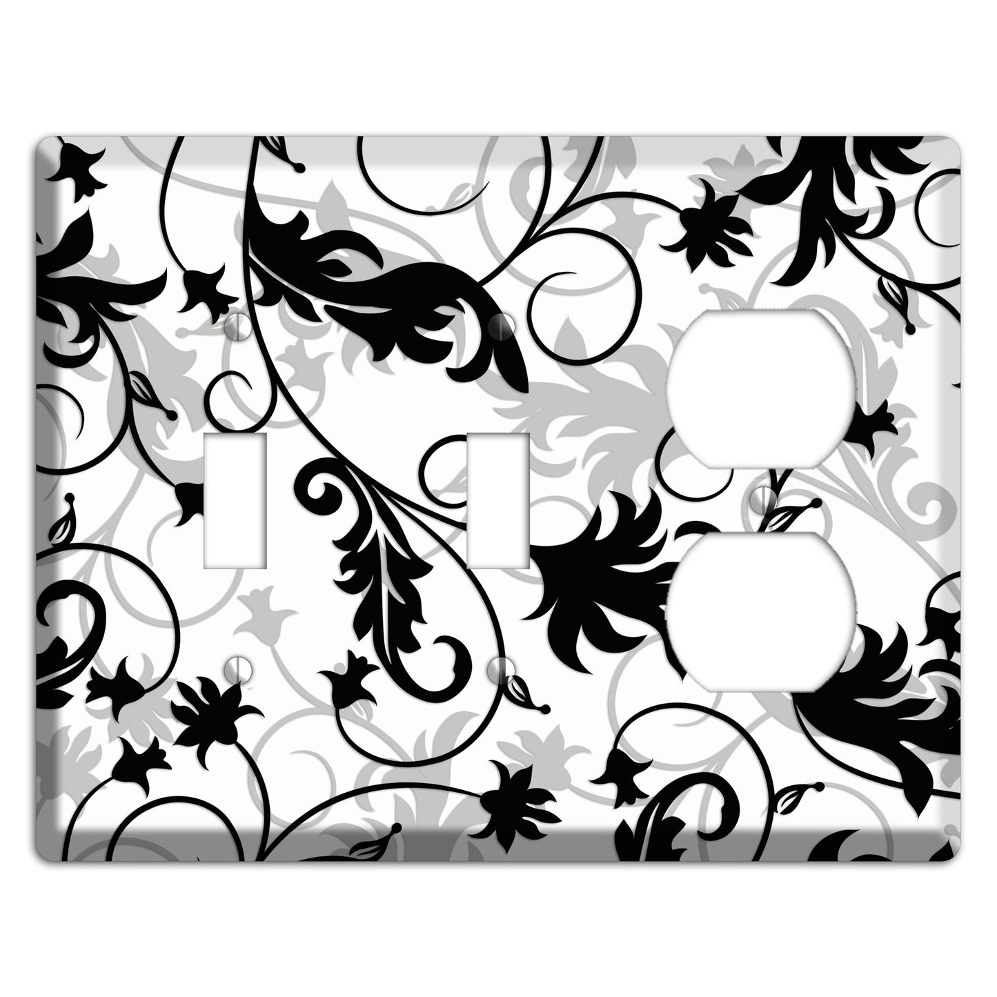Black White and Grey Victorian Sprig 2 Toggle / Duplex Wallplate