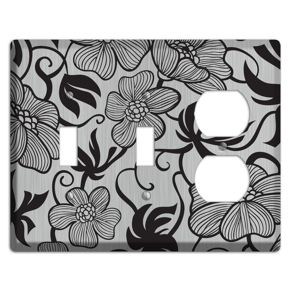 Stainless Steel with Black Tropical 2 Toggle / Duplex Wallplate