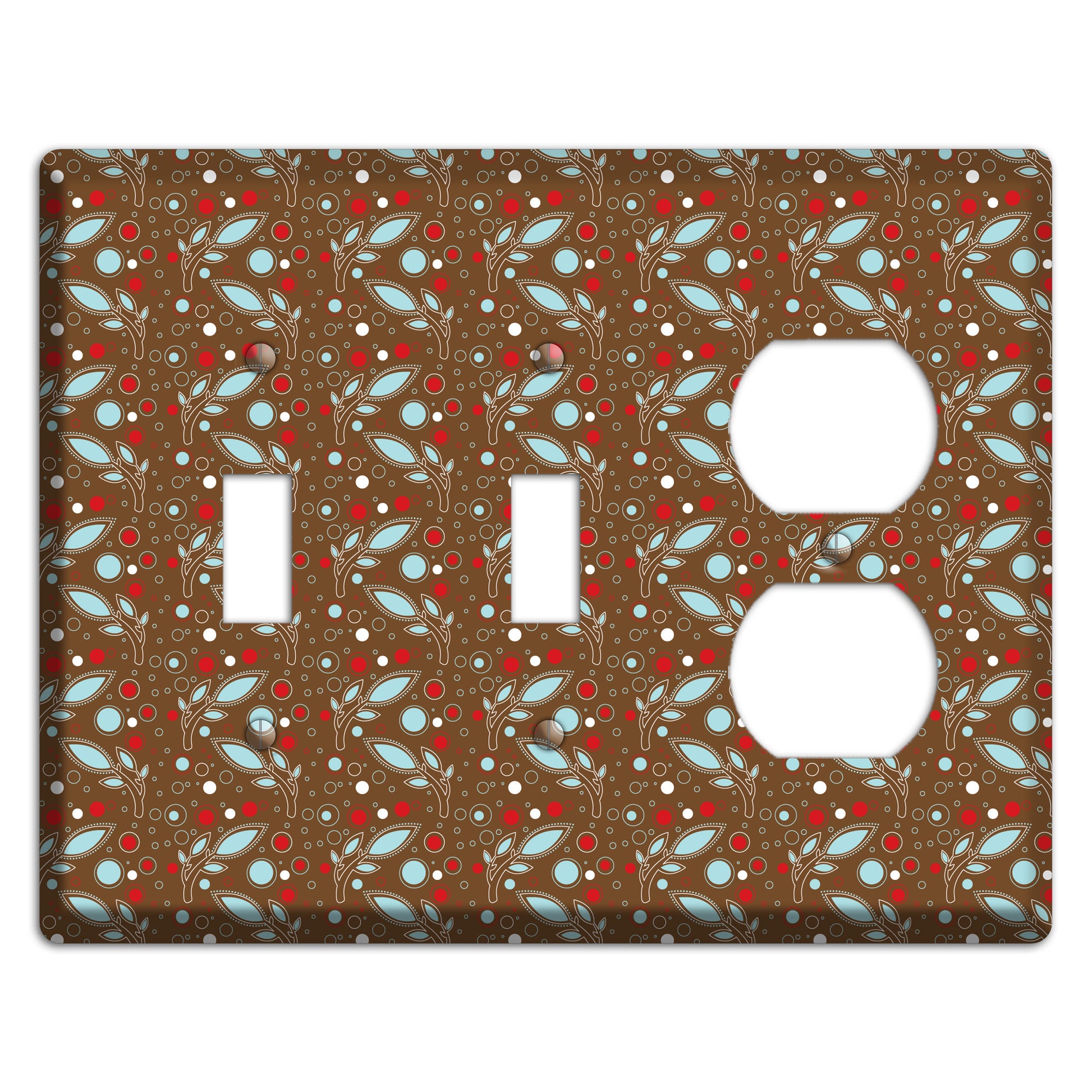 Brown with Red and Dusty Blue Retro Sprig 2 Toggle / Duplex Wallplate