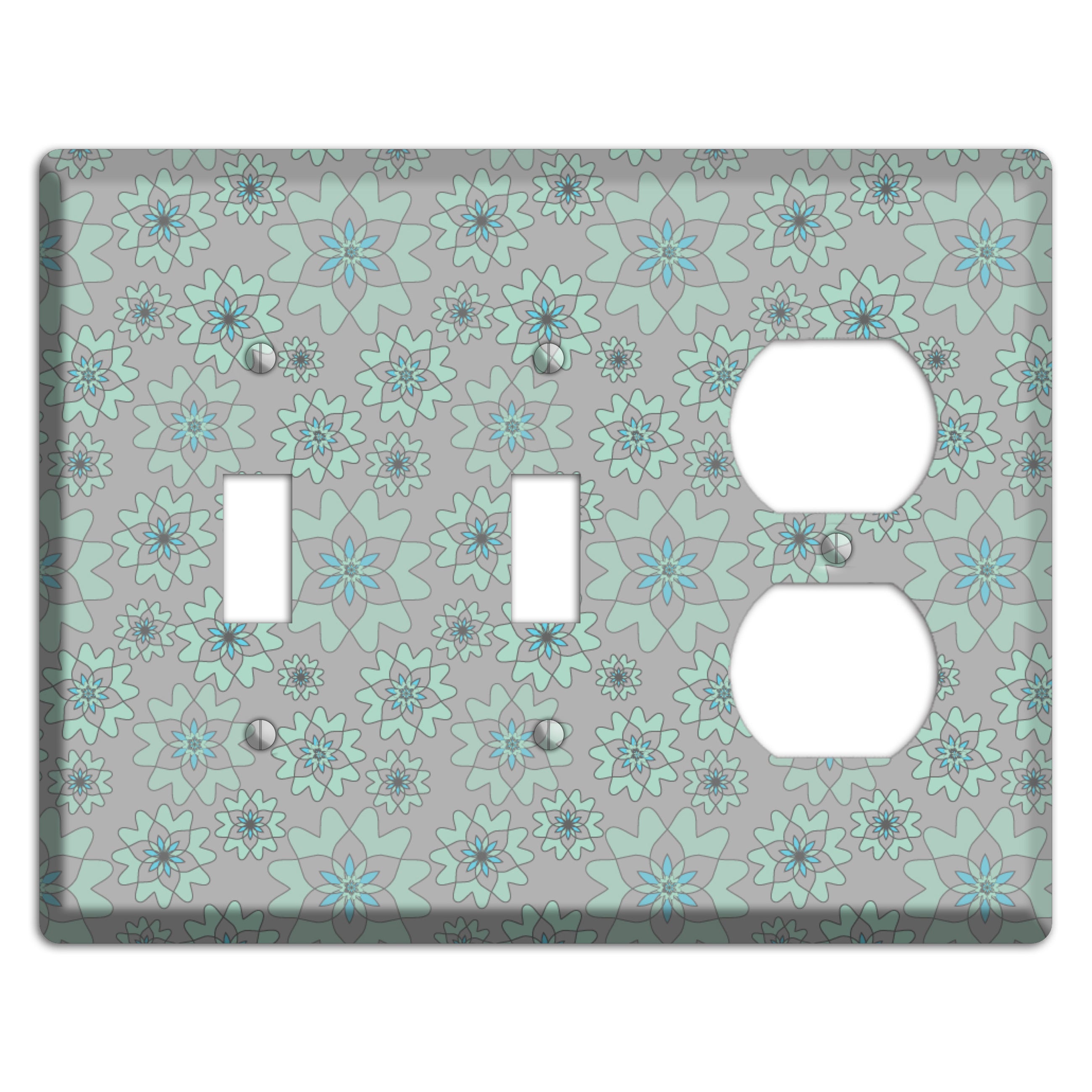Grey with Aqua Retro Suzani 2 Toggle / Duplex Wallplate