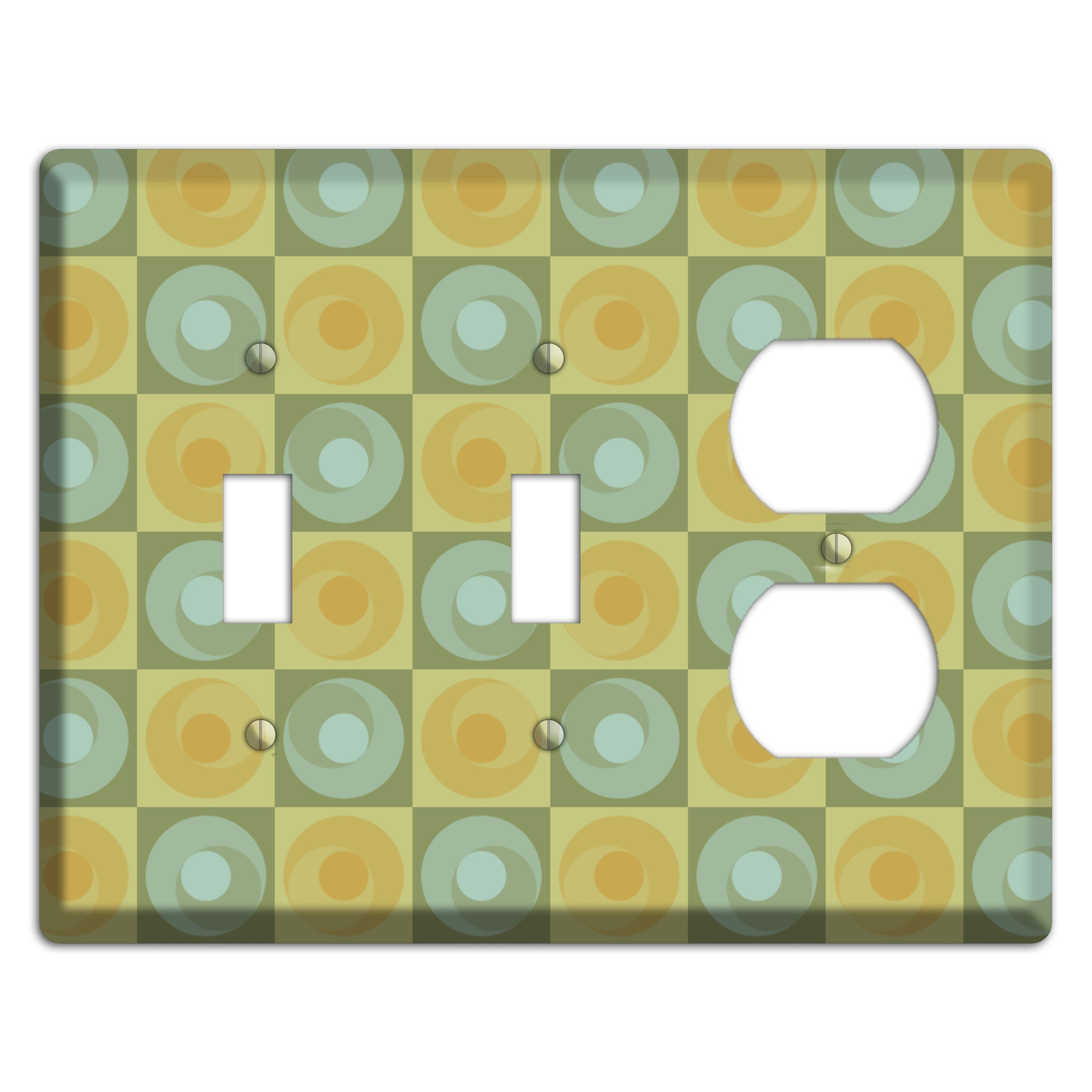 Multi Sage and Mustard Checked Circles 2 Toggle / Duplex Wallplate