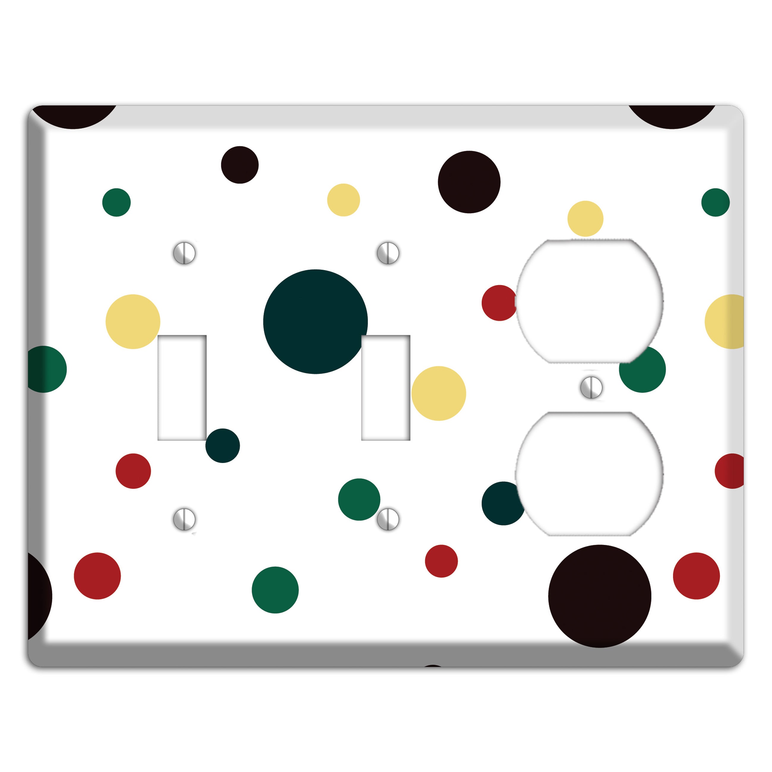 White with Multi Color Medium Dots 2 2 Toggle / Duplex Wallplate