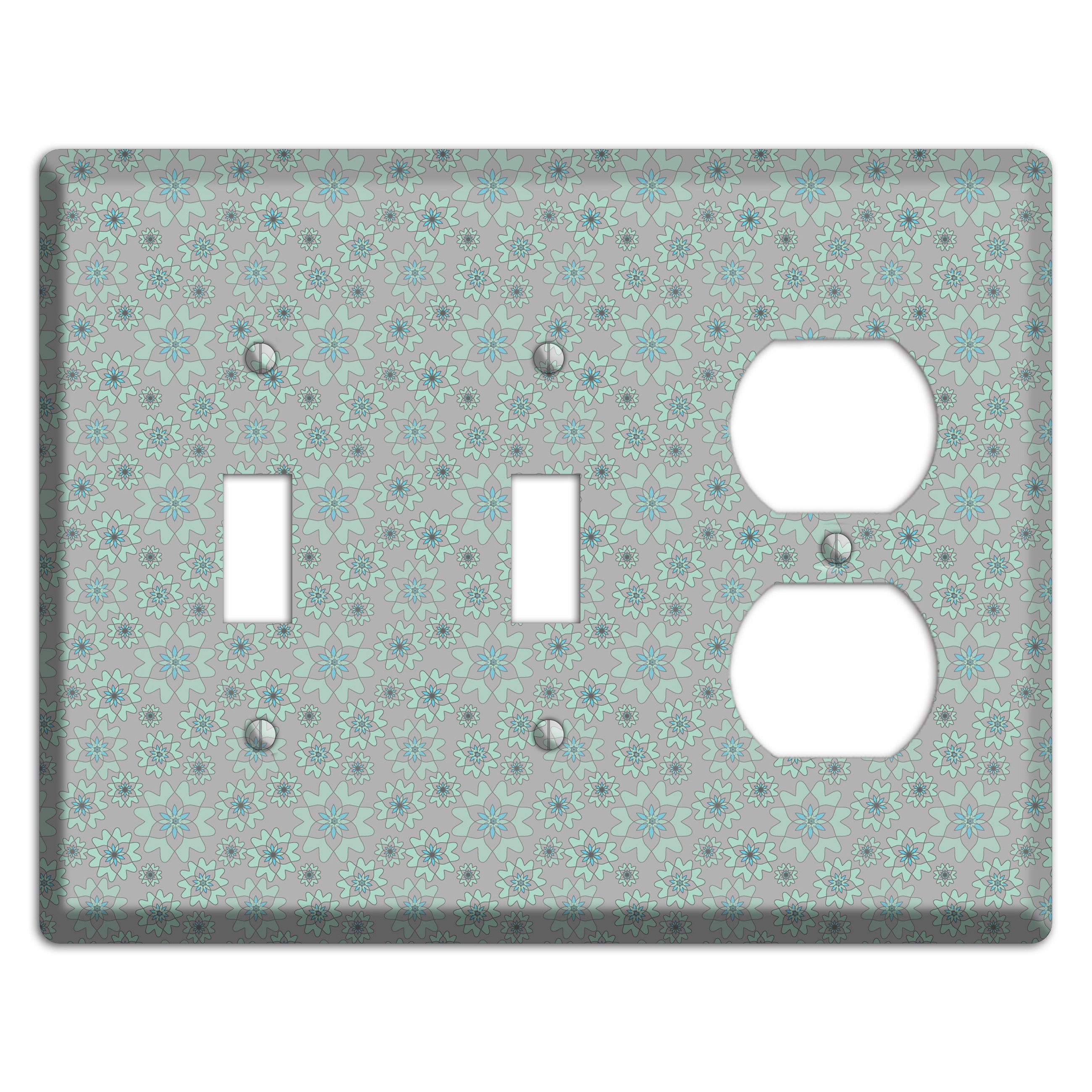 Grey with Tiny Aqua Retro Suzani 2 2 Toggle / Duplex Wallplate
