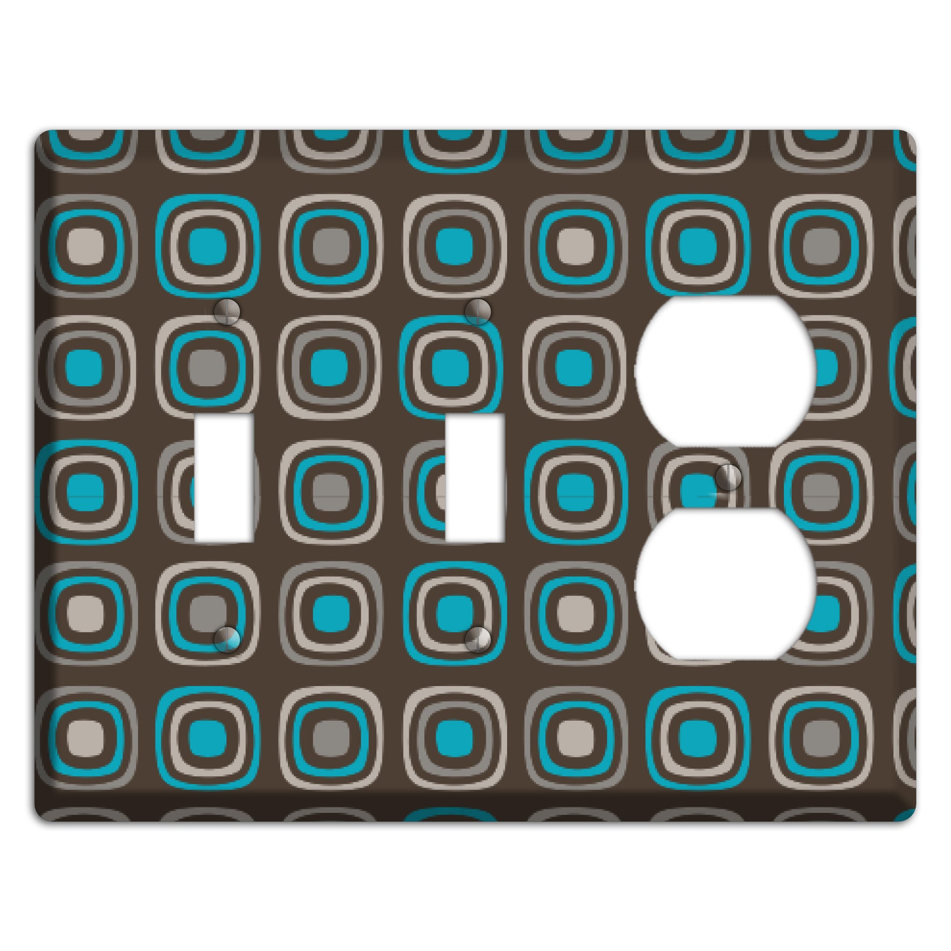 Multi Brown and Turquoise Retro Squares 2 Toggle / Duplex Wallplate
