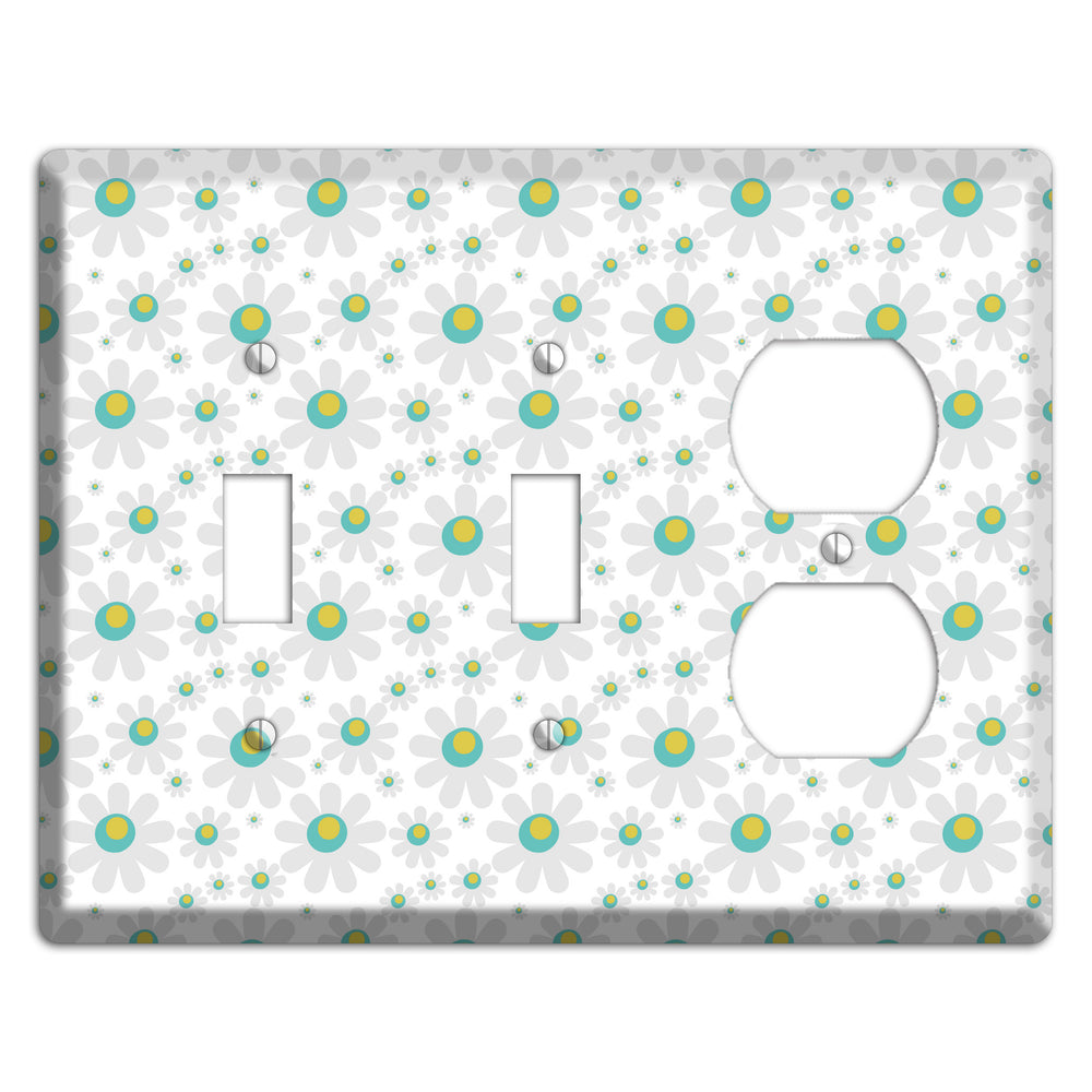 White and Green Flower Power 2 Toggle / Duplex Wallplate